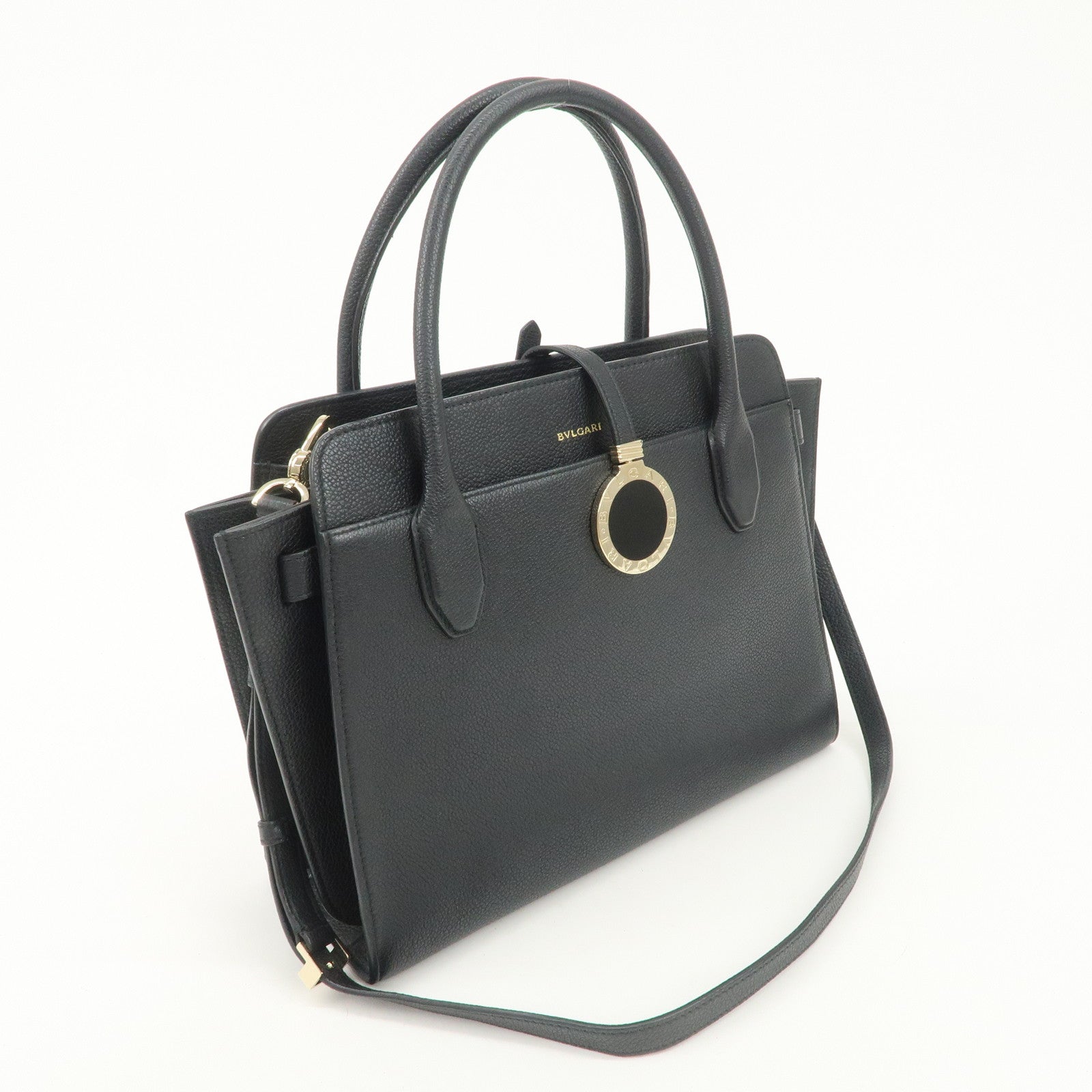BVLGARI Alba Leather 2Way Hand Bag Shoulder Bag Charm Black