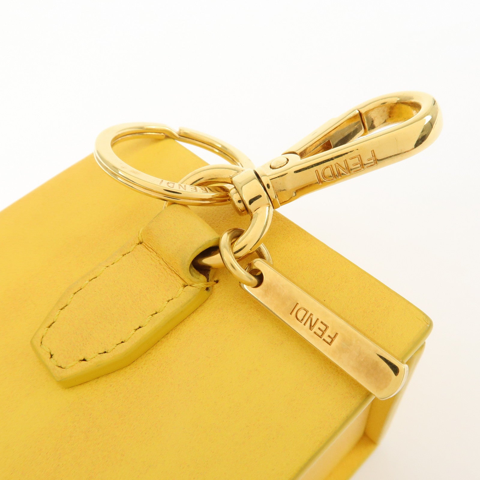 FENDI Logo Leather Mini Box Bag Charm Key Holder Yellow 7AR894