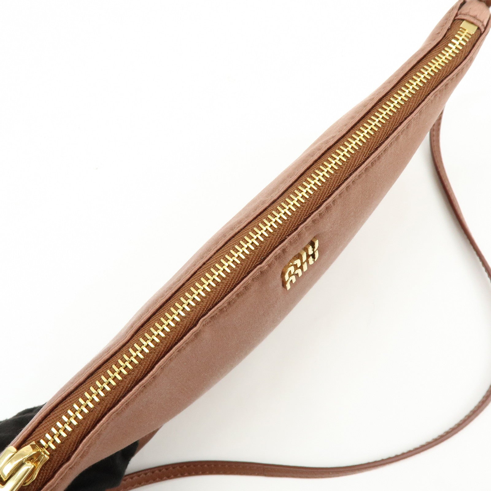 MIU MIU Logo Satin Mini Hand Bag Shoulder Bag Brown 5NI007