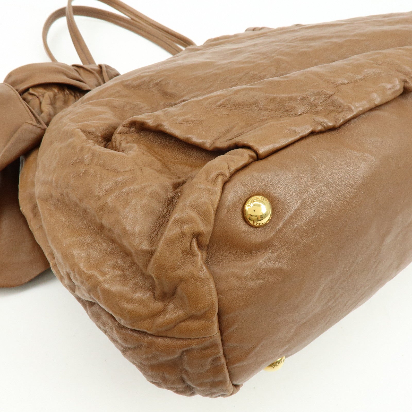 PRADA Leather Ribbon 2Way Bag Hand Bag Shoulder Bag Brown BN1760