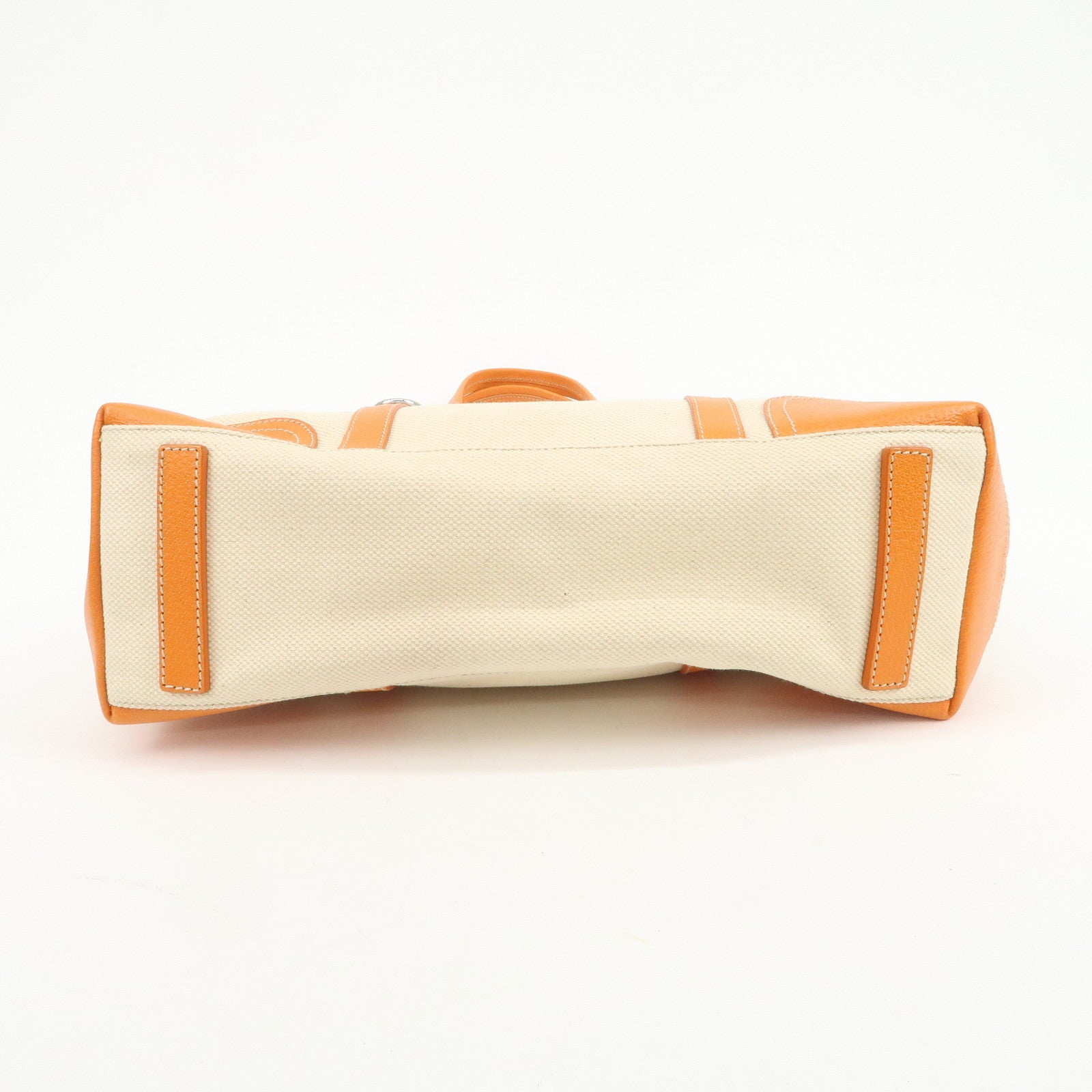 PRADA Triangle Logo Canvas Leather Tote Bag Natural Orange BR2920