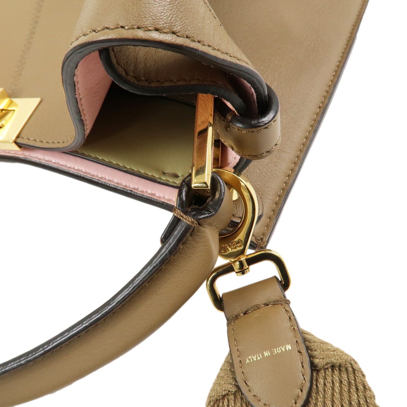 FENDI Peekaboo X Lite Leather 2Way Bag Shoulder Bag Brown 8BN310