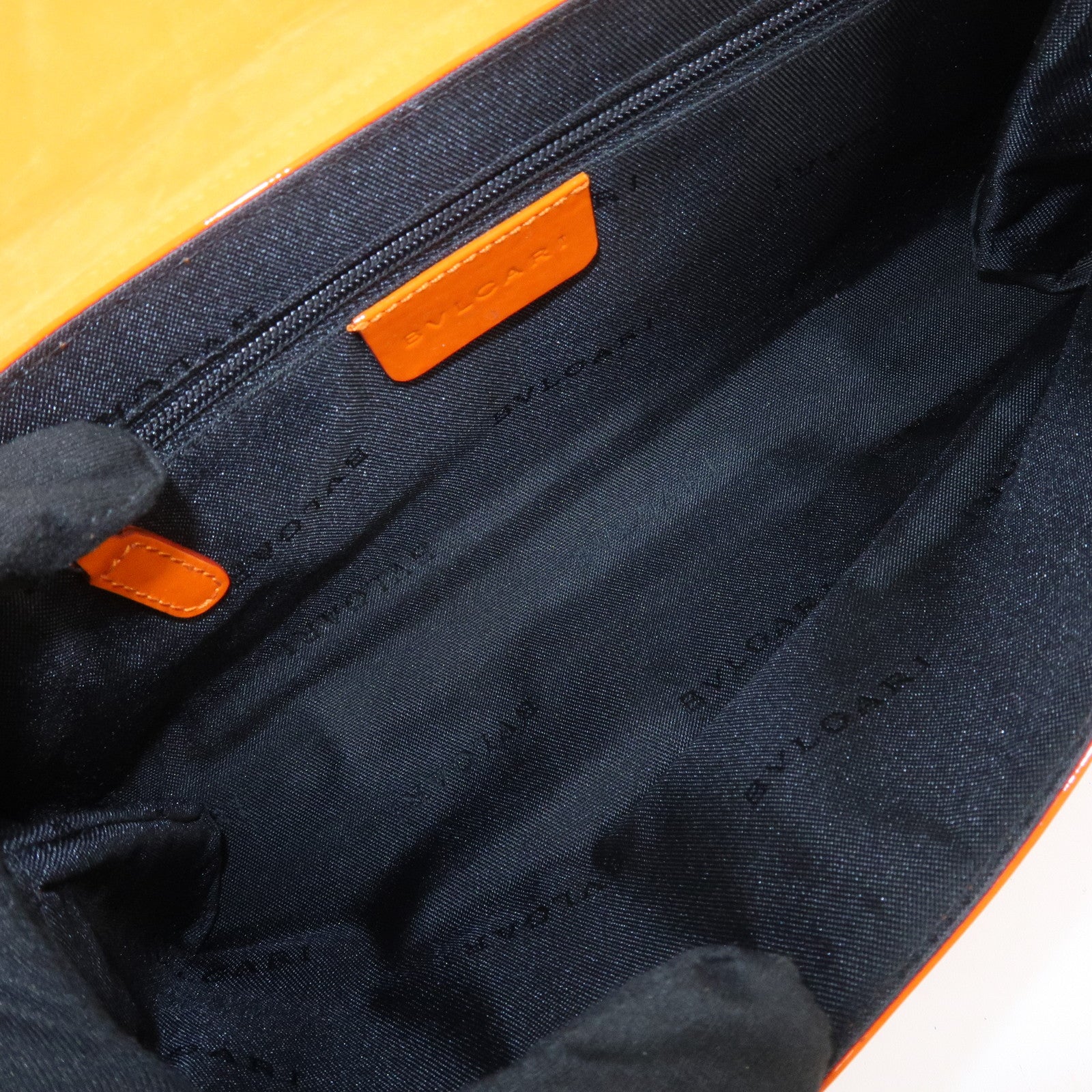 BVLGARI Patent Leather Shoulder Bag Hand Bag Orange