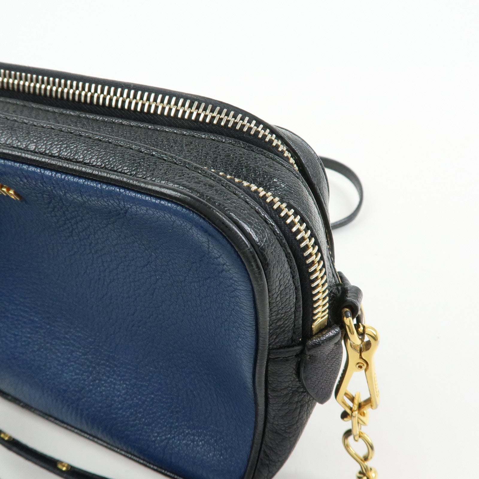 MIU MIU Logo Leather Shoulder Bag Crossbody Bag Blue Black