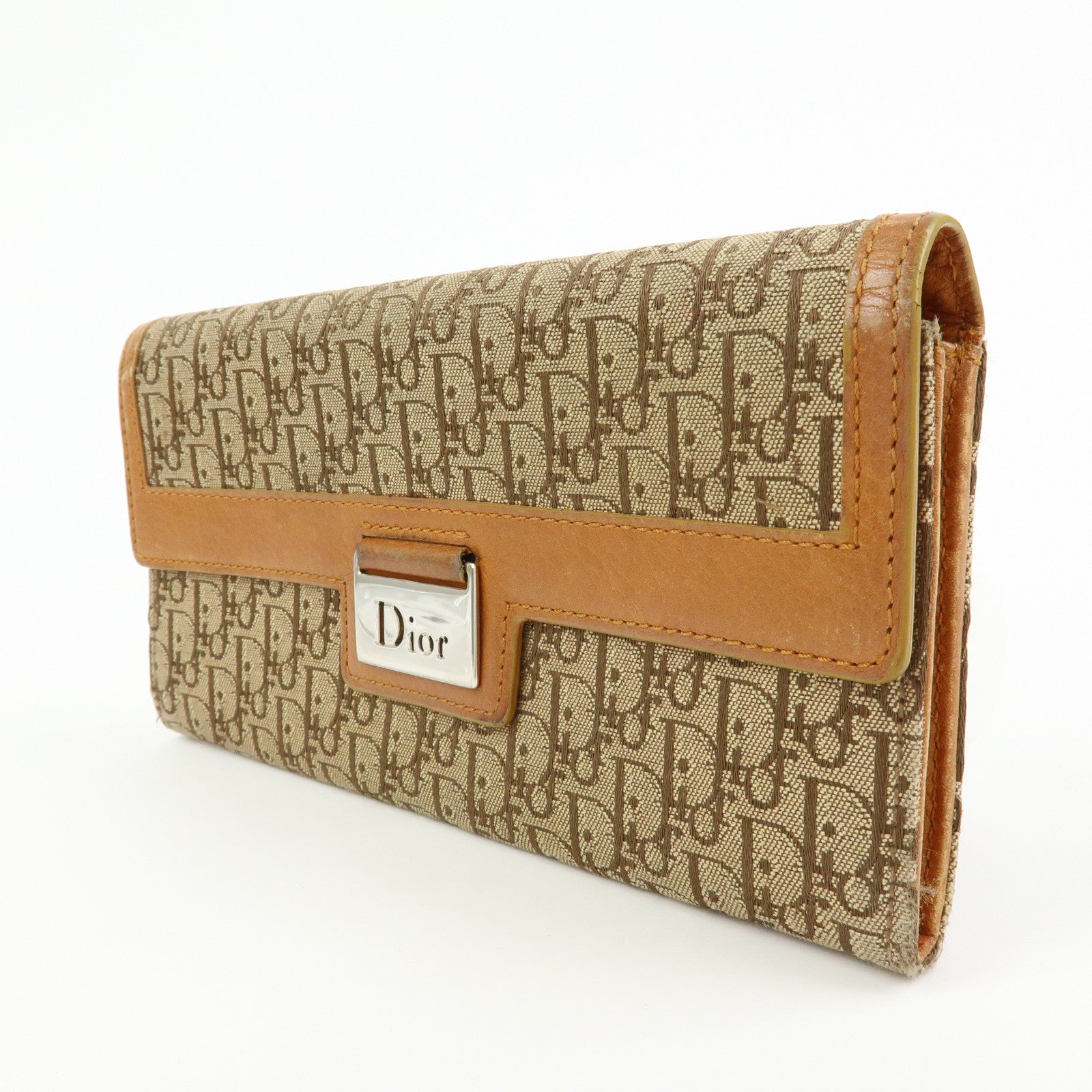 Christian Dior Trotter Street Chic Canvas Leather Long Wallet Brown