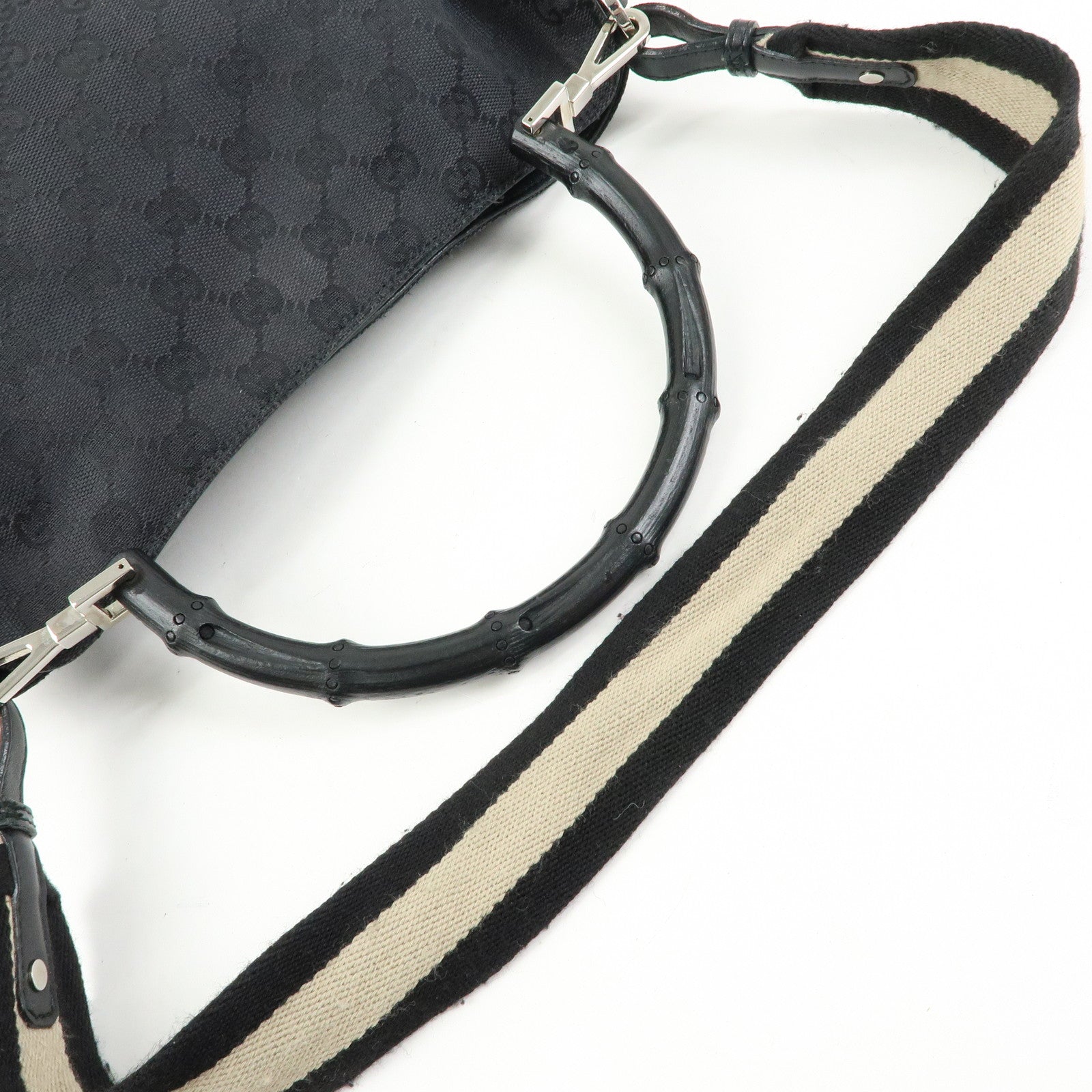 GUCCI Bamboo Sherry GG Canvas 2Way Bag Shoulder Bag Black 001・4058