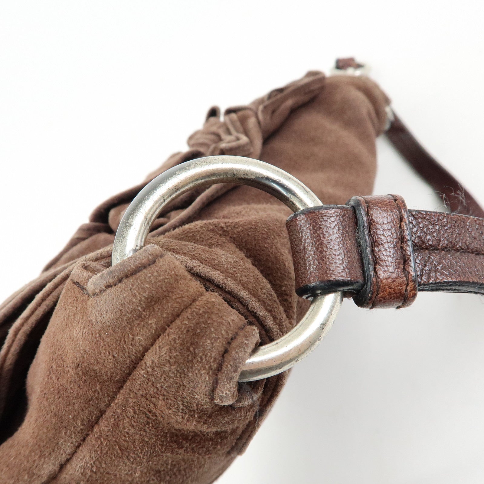 SAINT LAURENT PARIS YSL Naja Flower Suede Shoulder Bag Brown