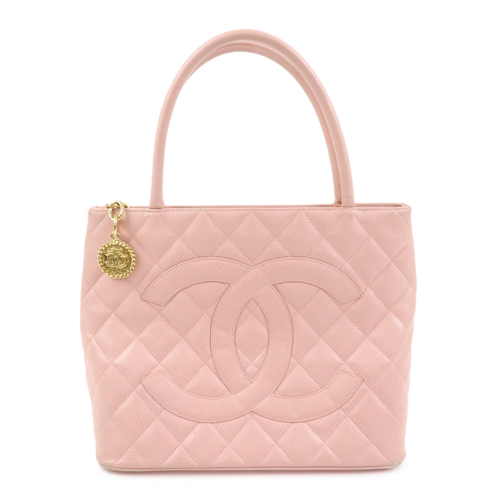 CHANEL COCO Mark Matelasse Caviarskin Medallion Tote Bag A01804