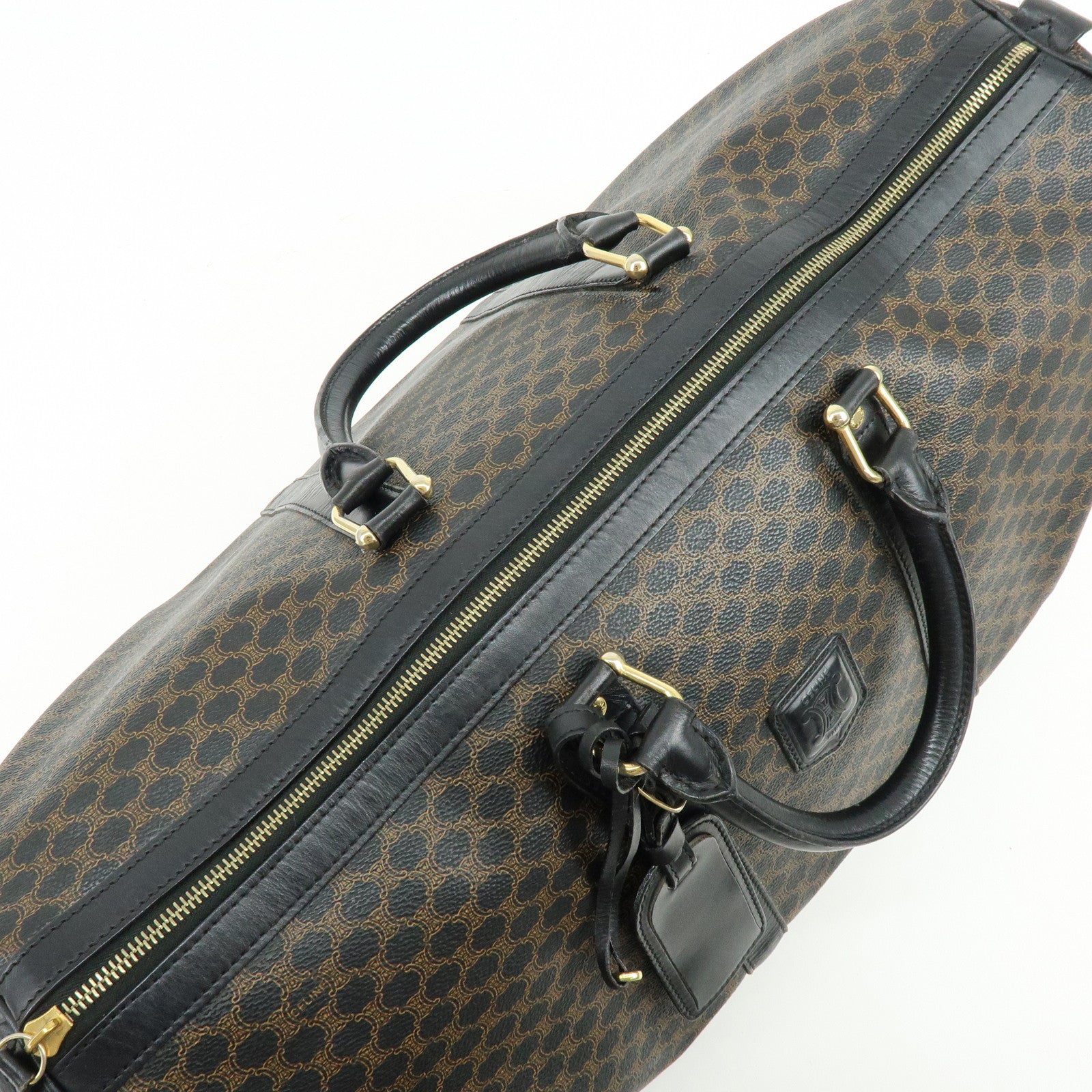 CELINE Macadam PVC Leather Boston Bag Tote Bag Black Brown