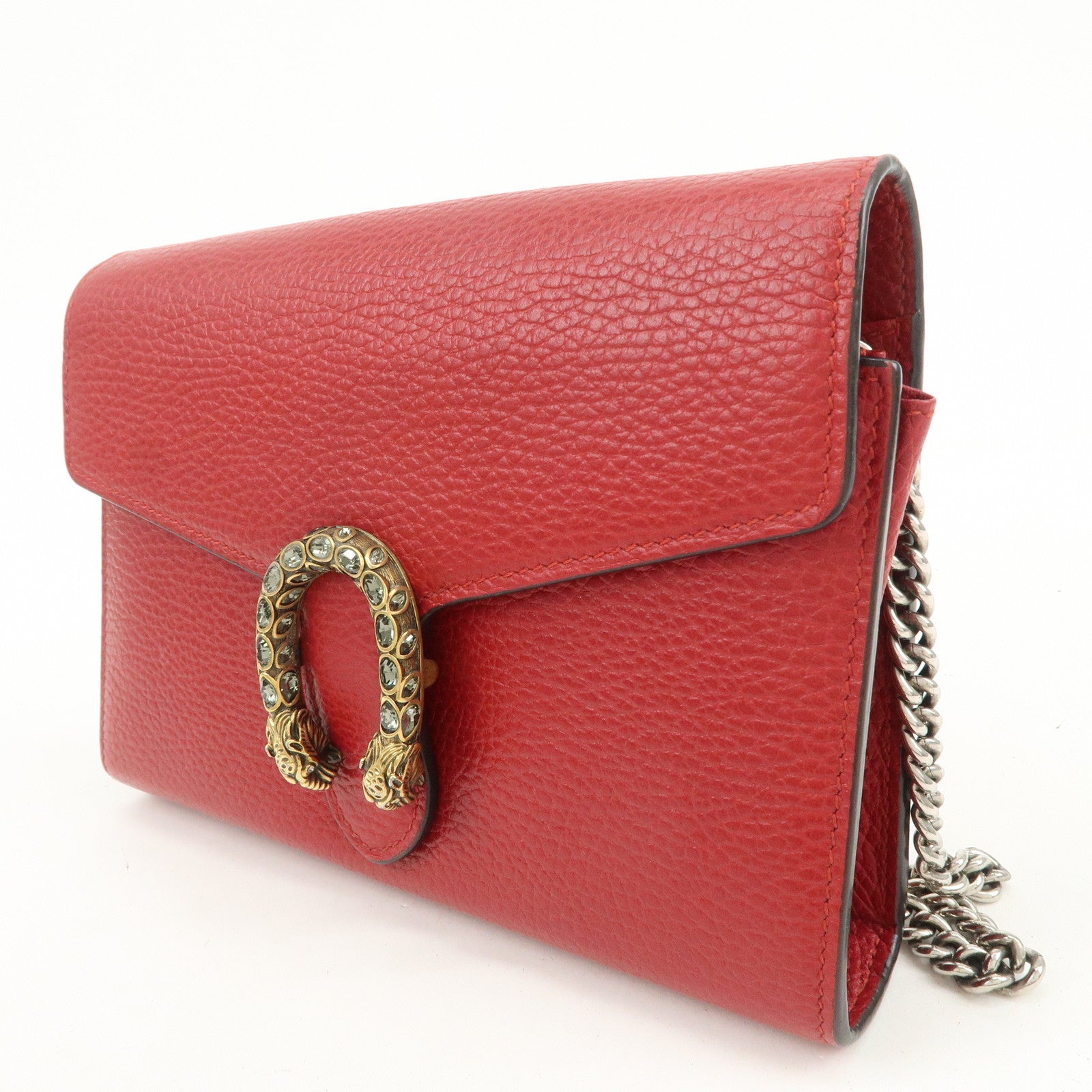 GUCCI Dionysus Leather Chain Shoulder Bag Crossbody Bag Red 401231