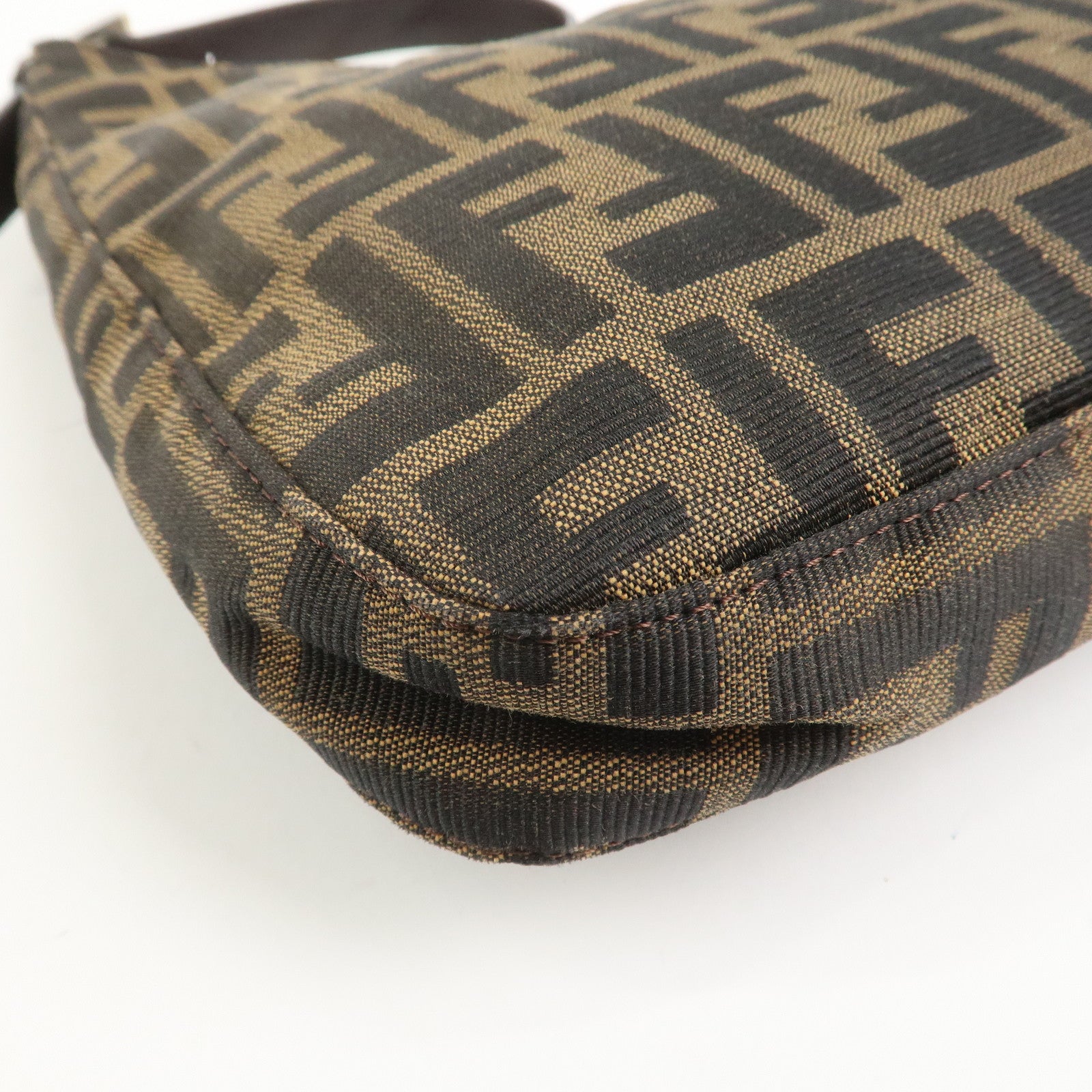 FENDI Zucca Canvas Leather Shoulder Bag Brown Black 26569