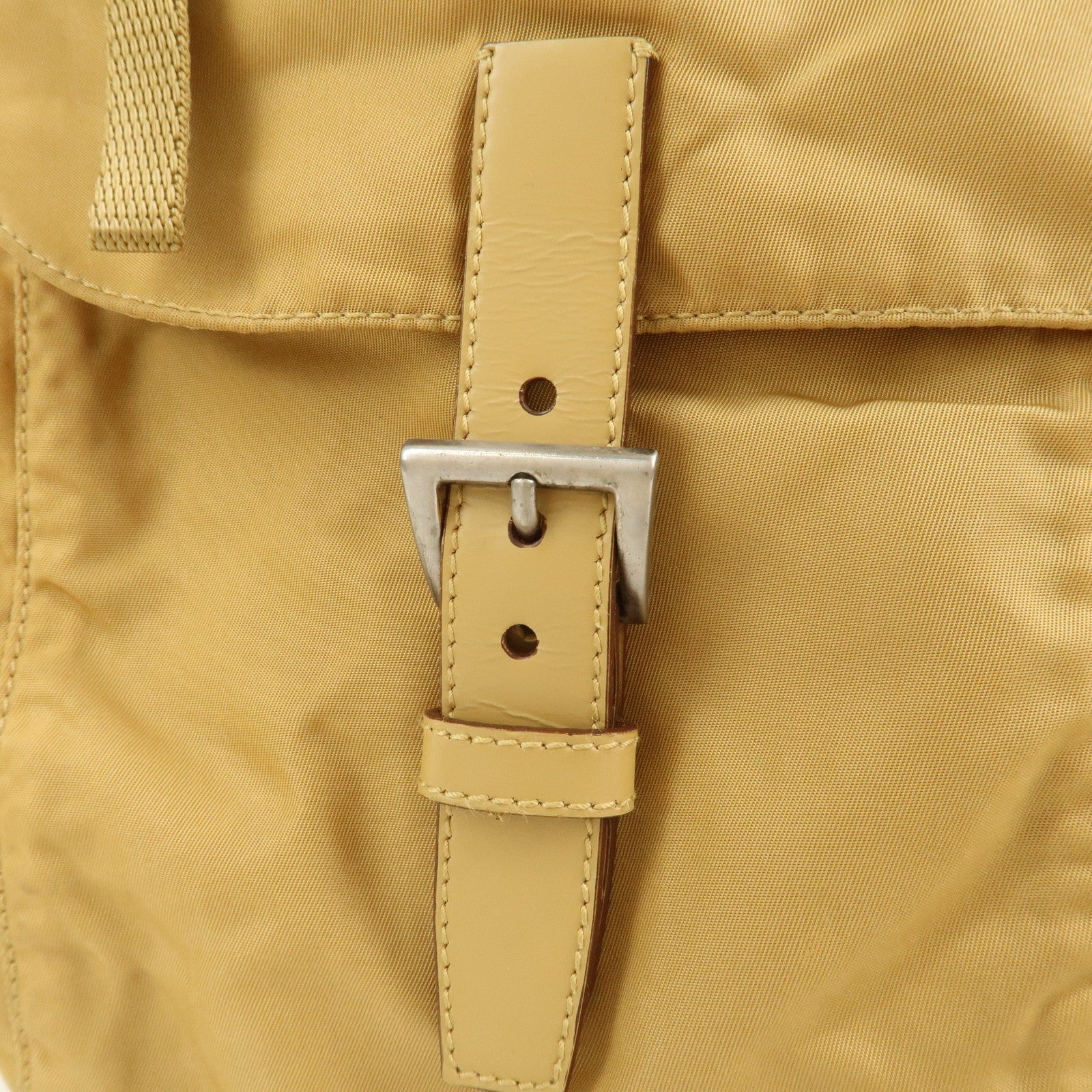 PRADA Triangle Logo Nylon Leather Shoulder Bag Crossbody Bag Beige