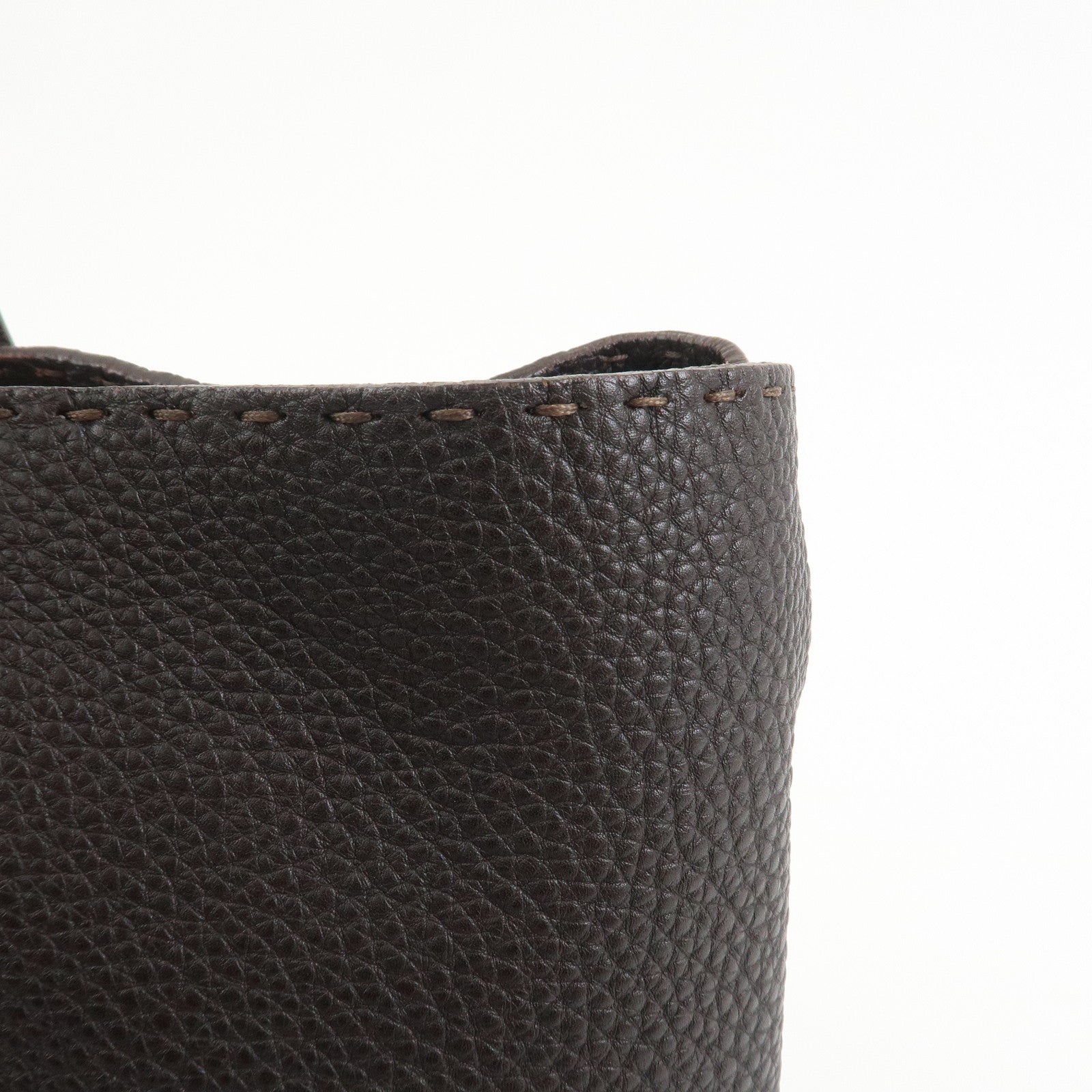 FENDI Selleria Leather Tote Bag Shoulder Bag Dark Brown 8BH126