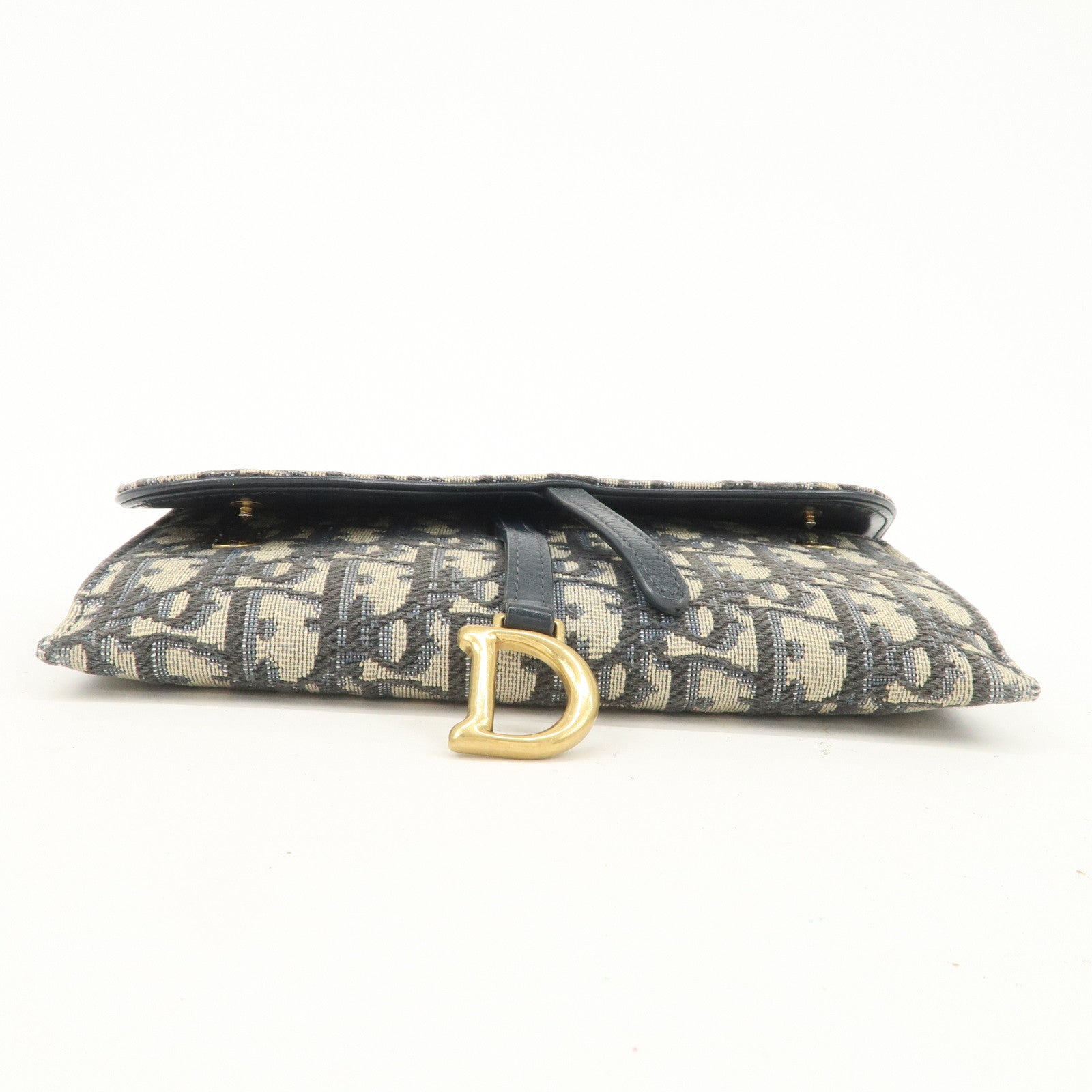 Christian Dior Jacquard Leather Saddle Small Chain Shoulder Wallet