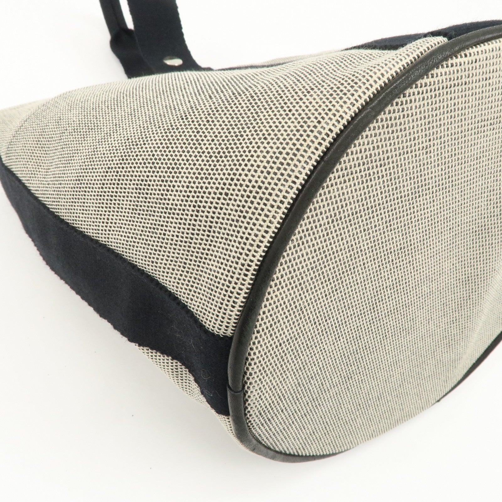 HERMES Saxo MM Toile H Hand Bag Bucket Bag Ivory Black