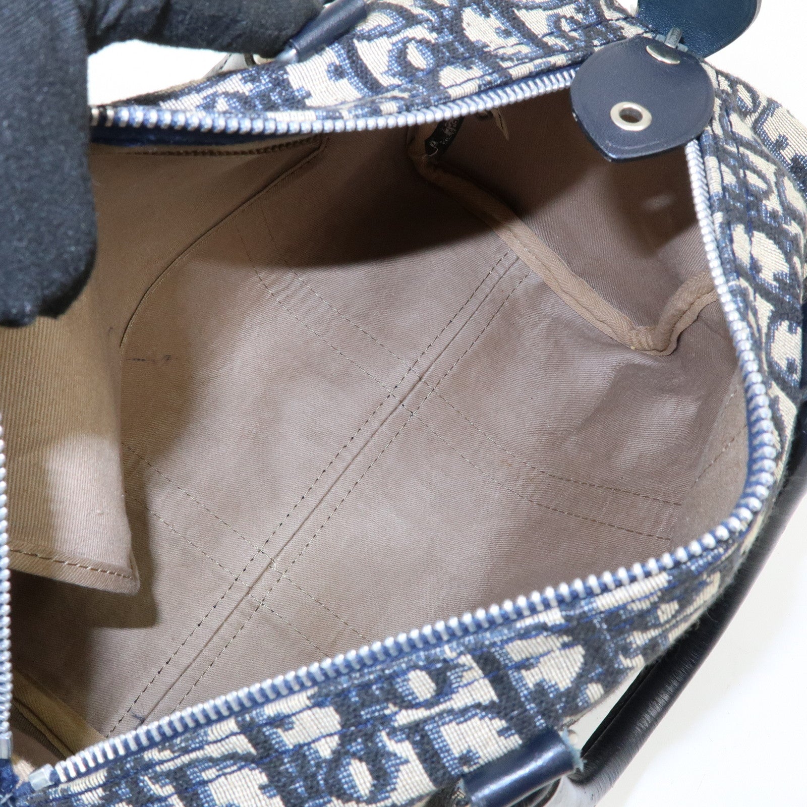 Christian Dior Trotter Jacquard Leather Boston Bag Hand Bag Navy