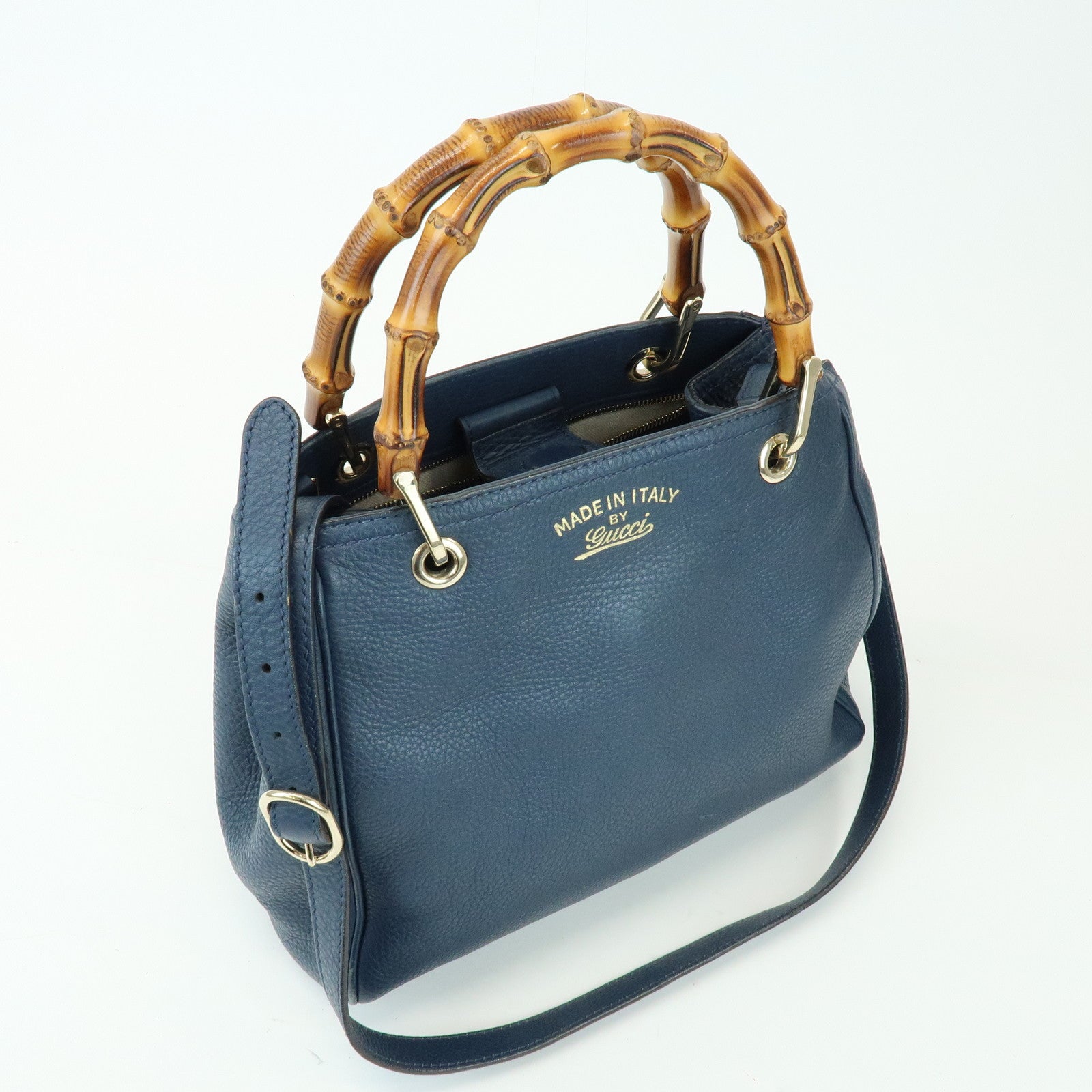 GUCCI Bamboo Shopper Small 2Way Bag Tote Shoulder Bag Navy 336032