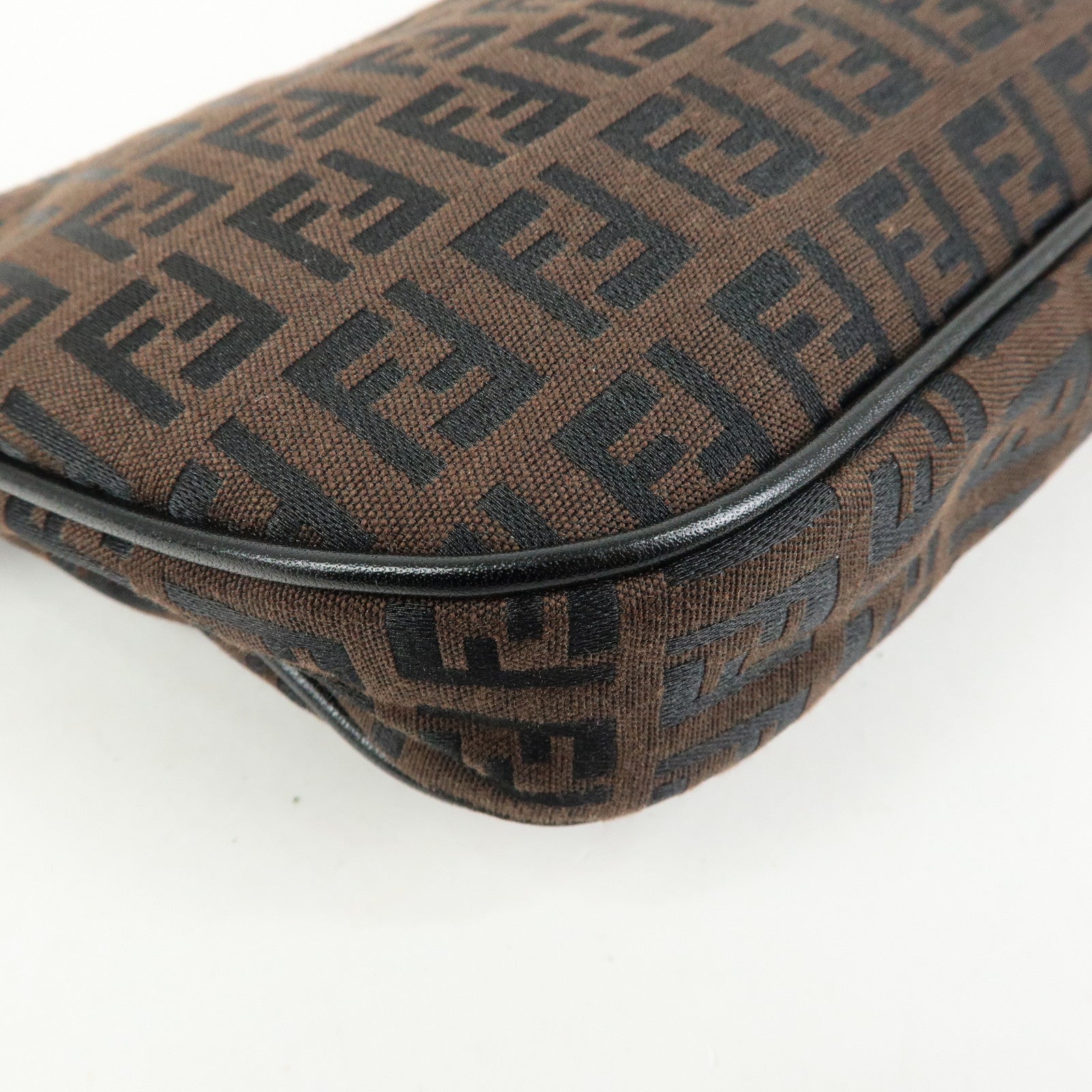 FENDI Zucchino Canvas Leather Hand Bag Brown Black 8BR1440