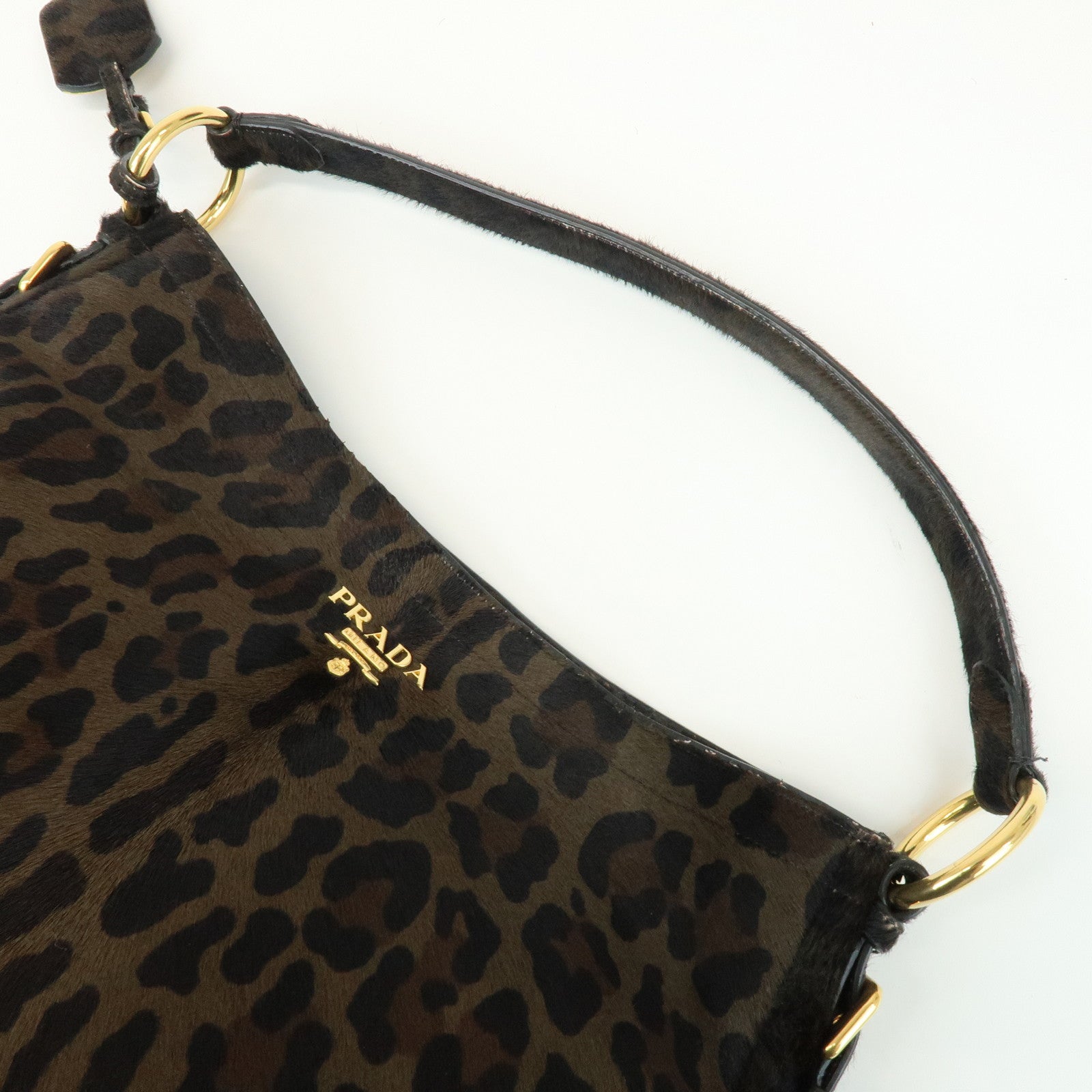 PRADA Leopard Unborn Calf Shoulder Bag Dark Brown BR4941