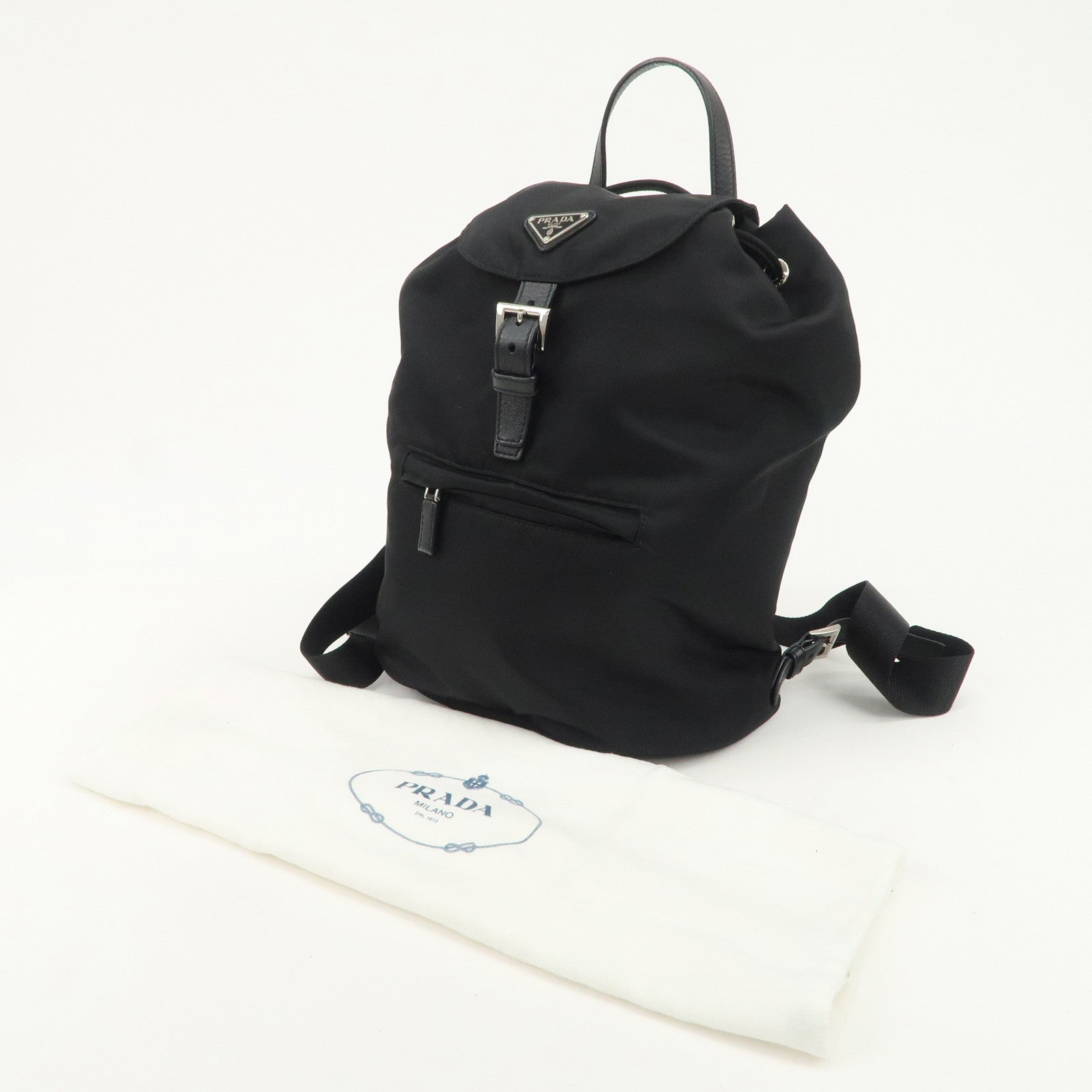 PRADA Triangle Logo Nylon Leather Backpack Rucksack Black 1BZ032