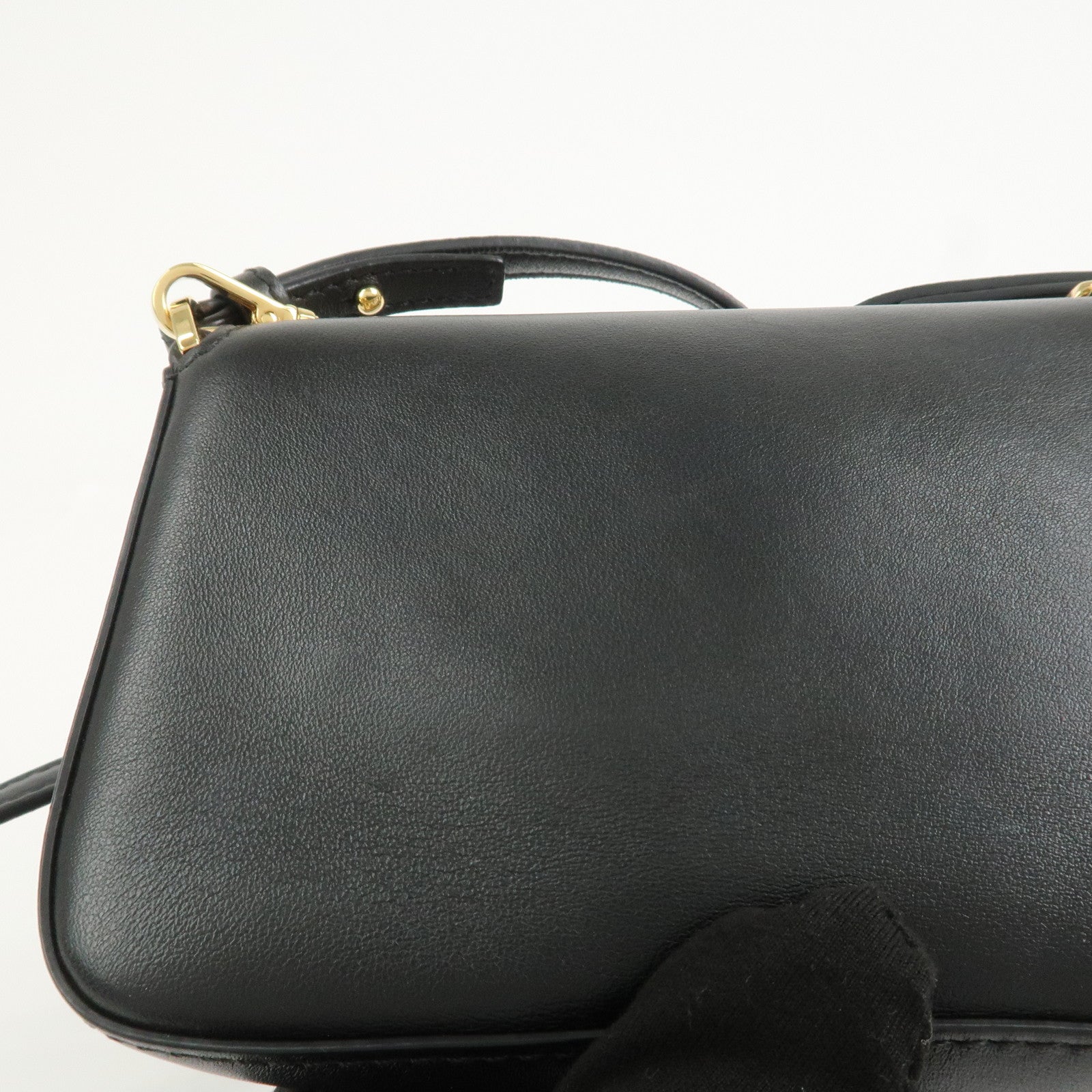 FENDI Leather Micro Baguette Shoulder Crossbody Bag Black 8M0354