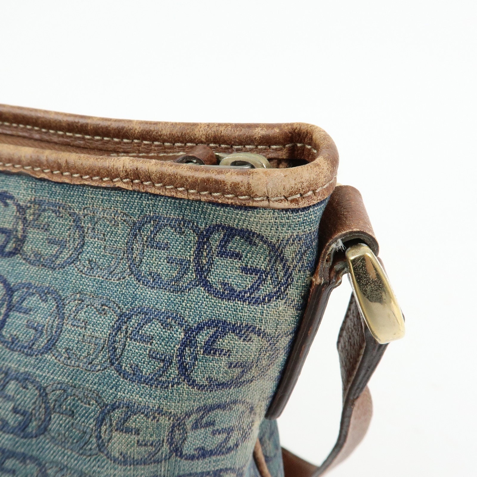 GUCCI Abbey Denim Leather Shoulder Bag Crossbody Bag Navy 131326