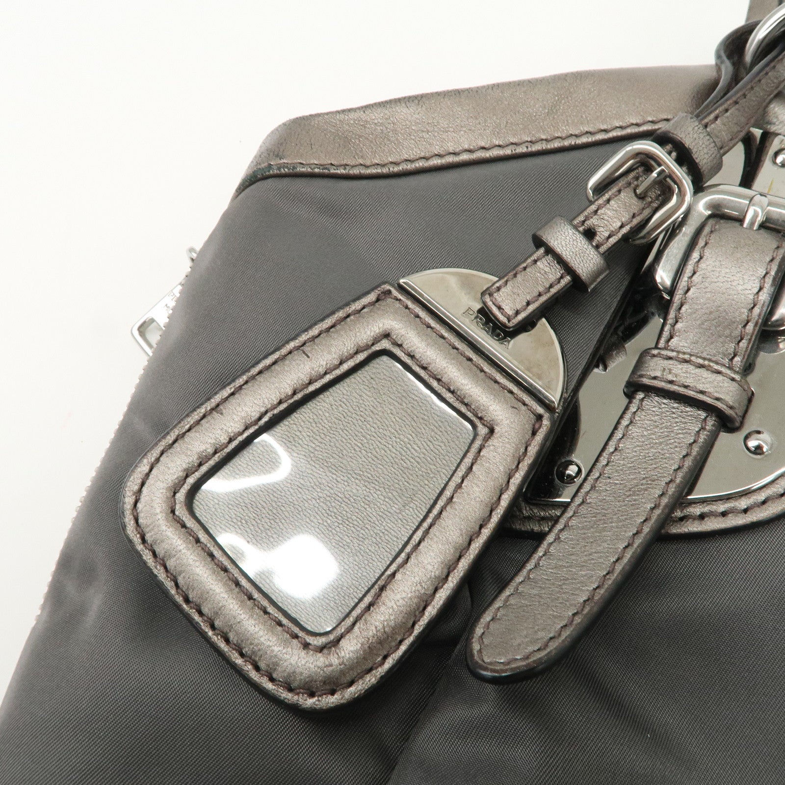 PRADA Logo Nylon Leather Tote Bag Shoulder Bag Gray BR4007