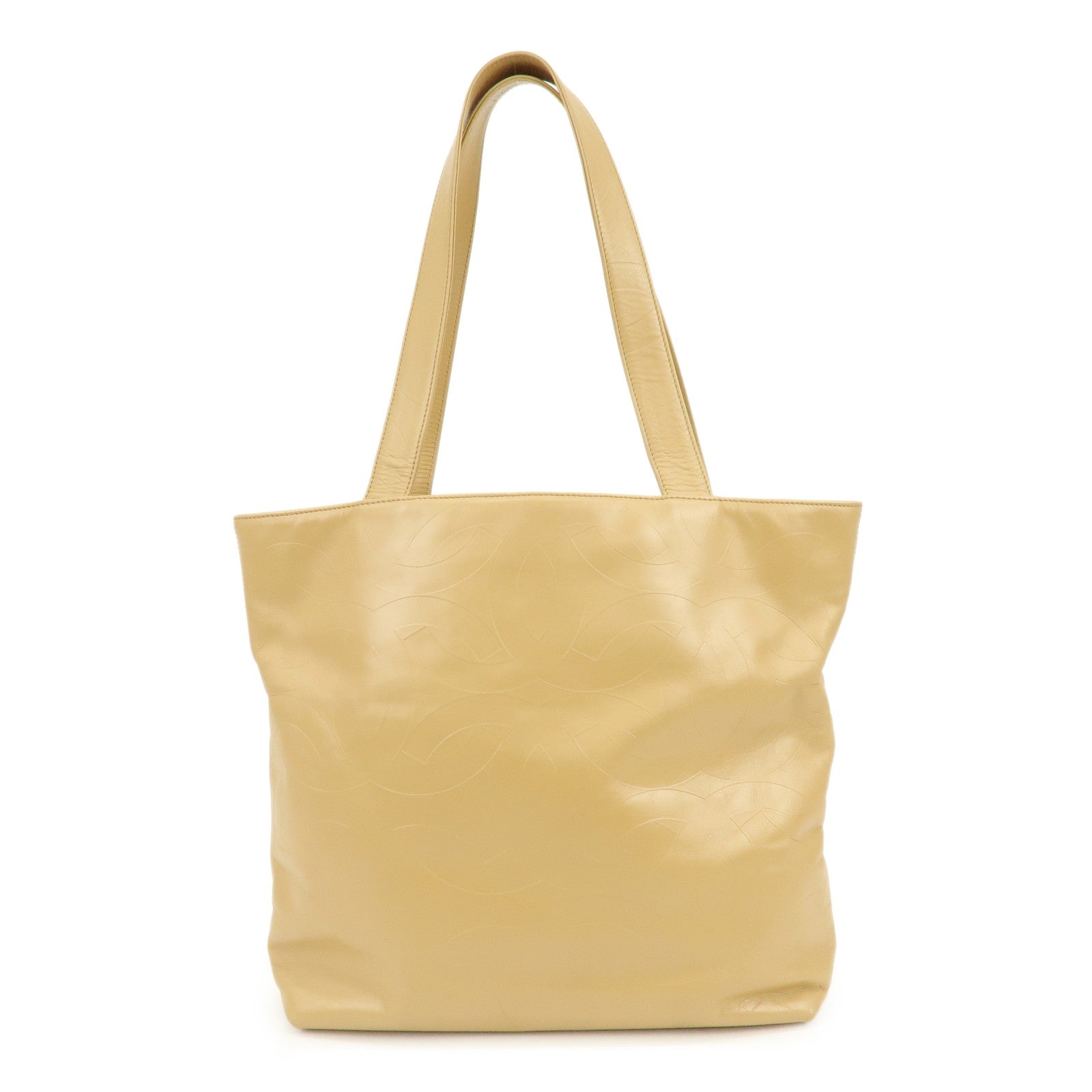 CHANEL COCO Mark Leather Tote Bag Shoulder Bag Beige