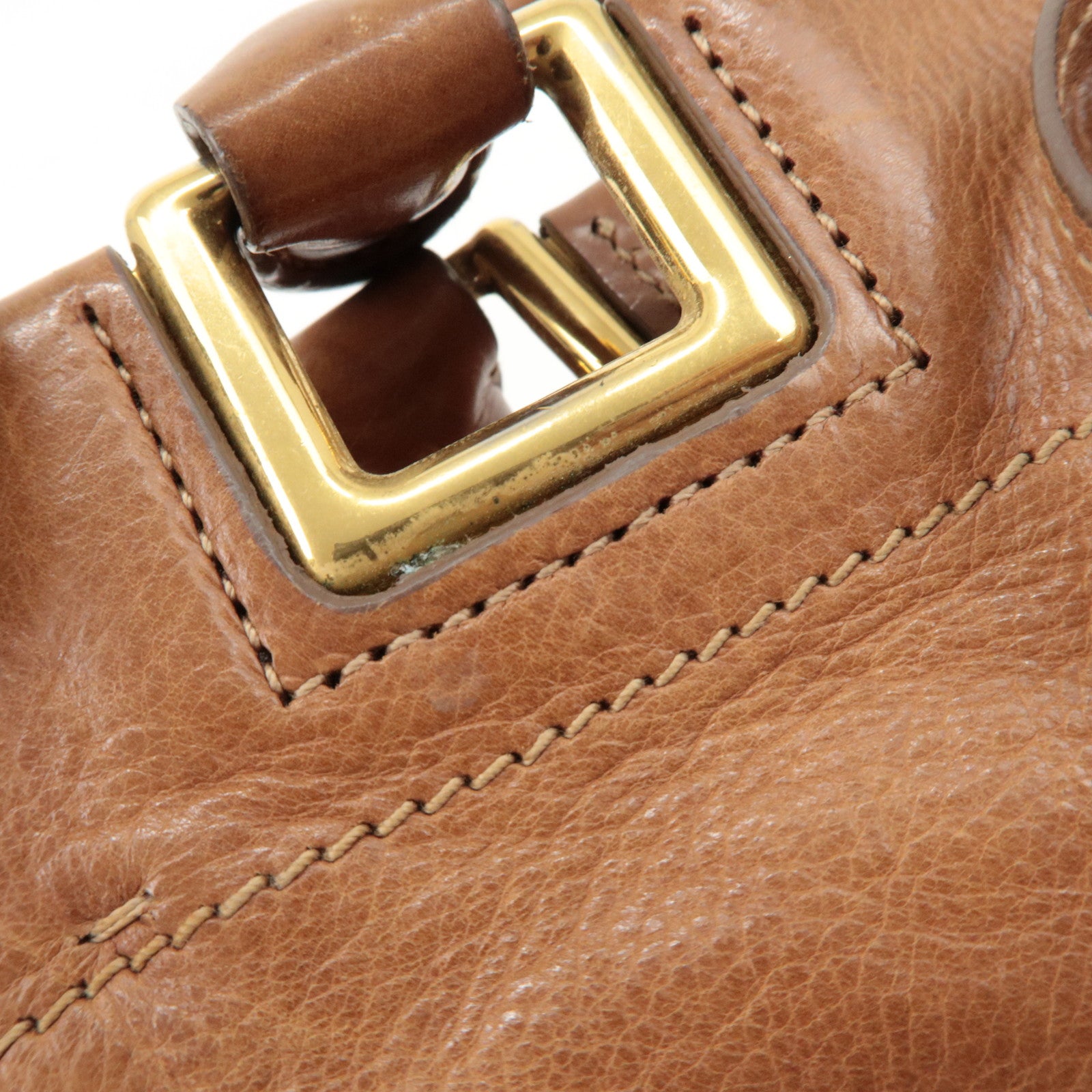 PRADA Logo Leather Ribbon 2Way Bag Hand Bag Brown BN2245 Used