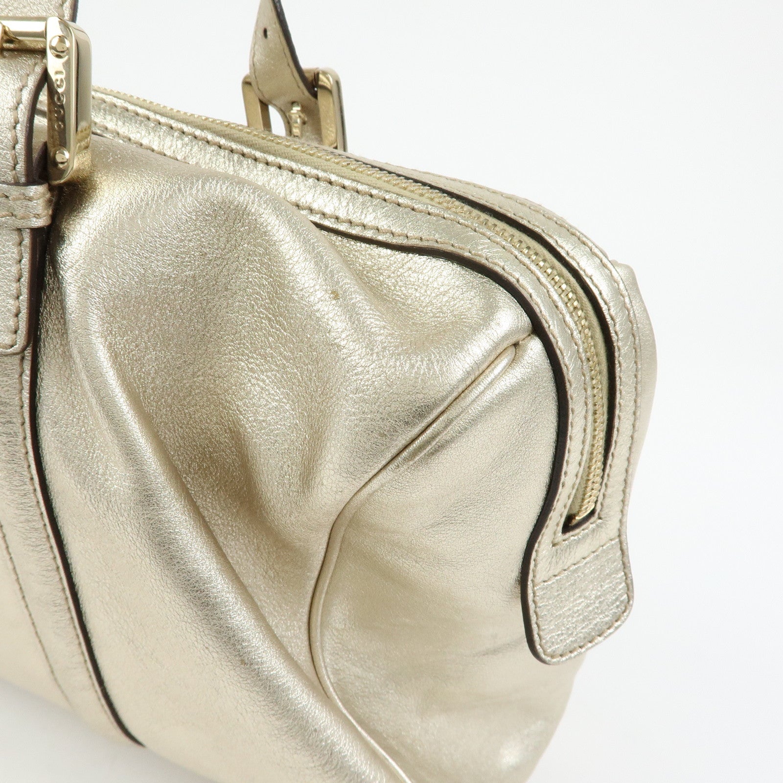 GUCCI Interlocking G Leather Boston Bag Hand Bag Gold 170010