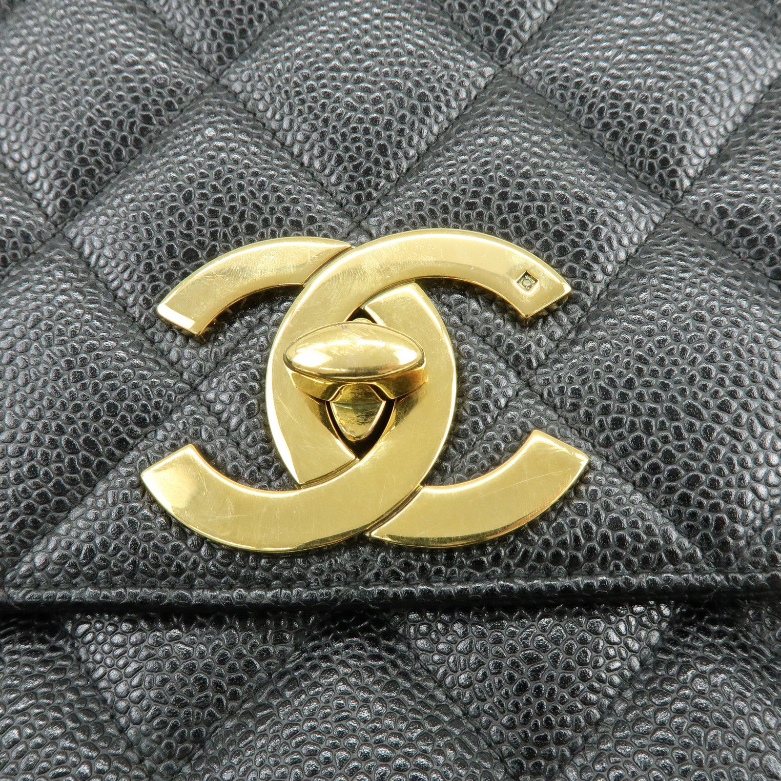CHANEL Matelasse COCO Mark Caviarskin Chain Shoulder Bag Black