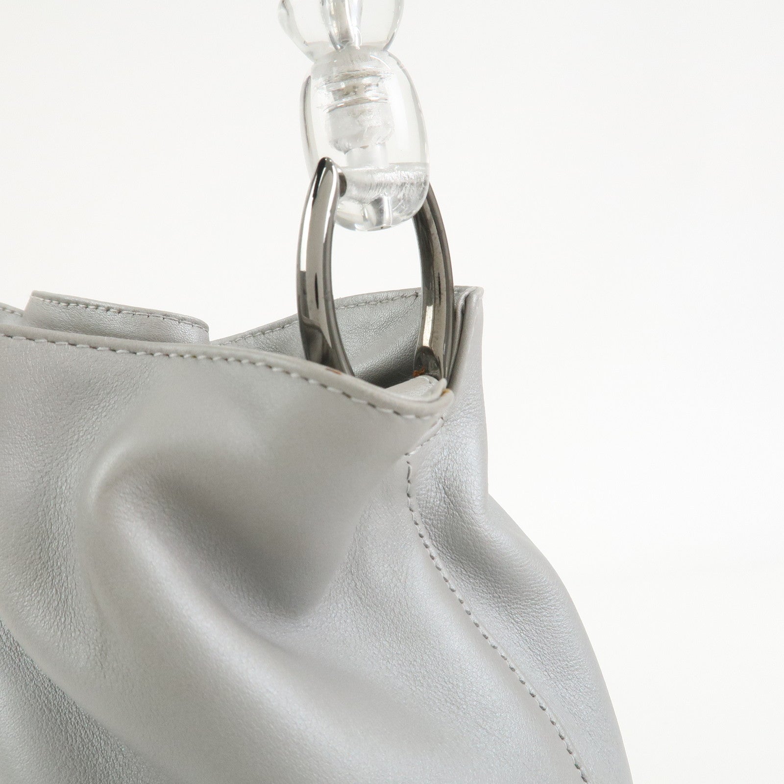Christian Dior Maris Pearl Leather Hand Bag Silver Gray