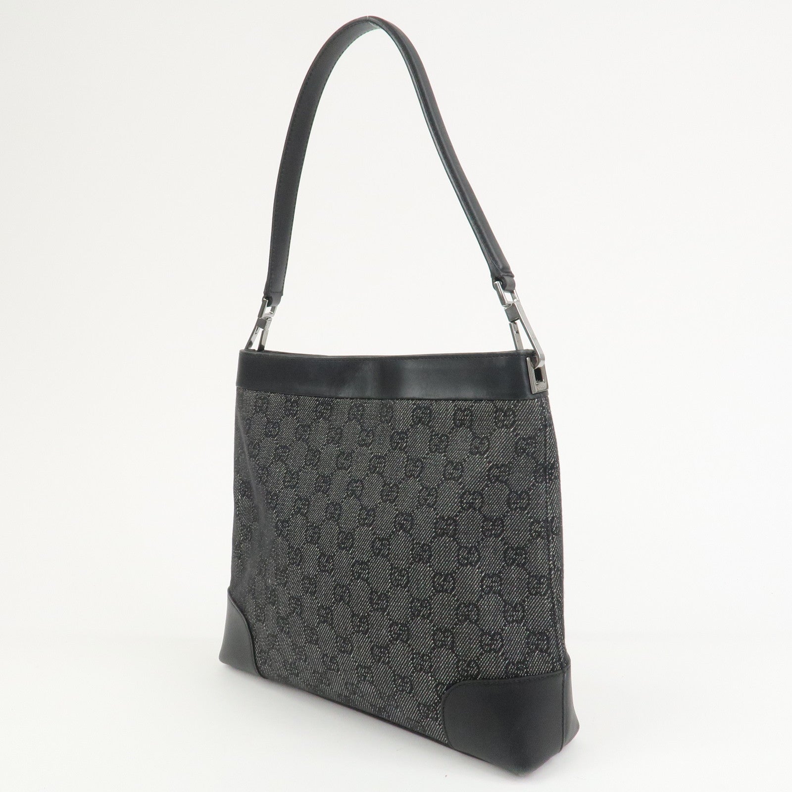 GUCCI Logo GG Canvas Leather Shoulder Bag Hand Bag Black 143745