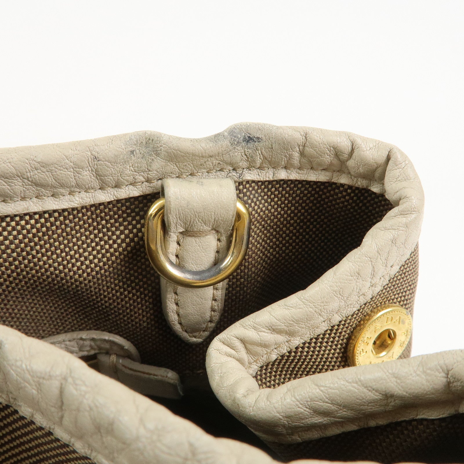 PRADA Logo Jacguard Leather 2Way Tote Bag Brown Ivory BN1841