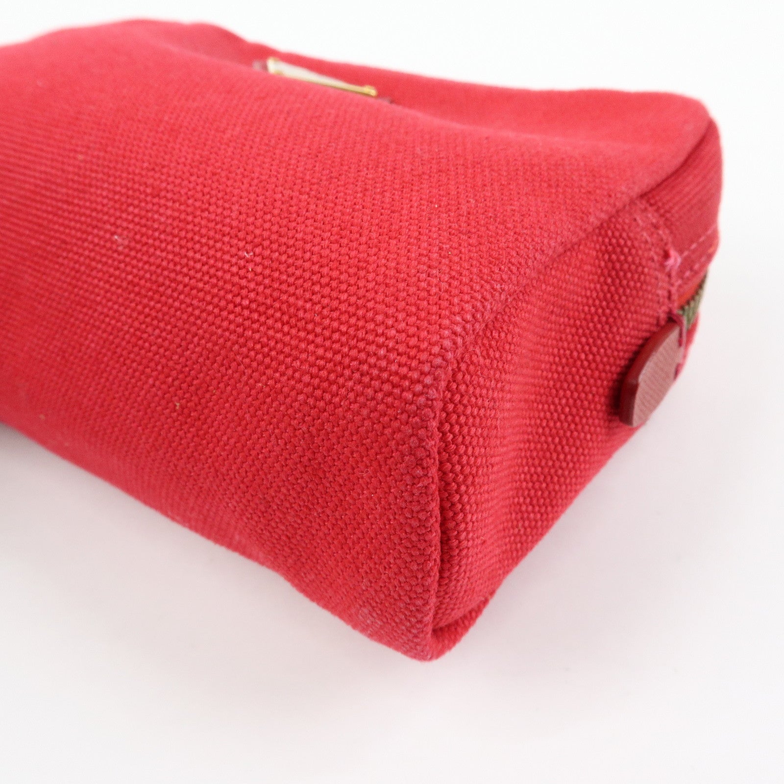 PRADA Triangle Logo Canvas Saffiano Leather Pouch Red 1N0021
