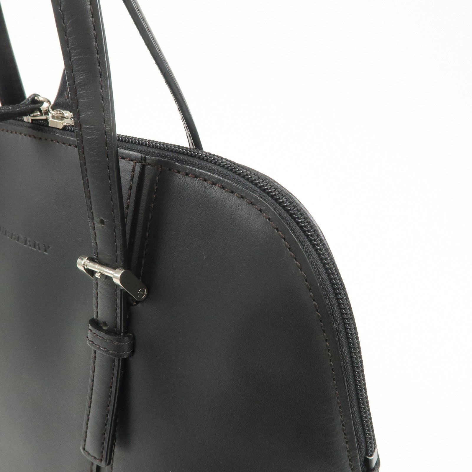 BURBERRY Logo Leather Hand Bag Black