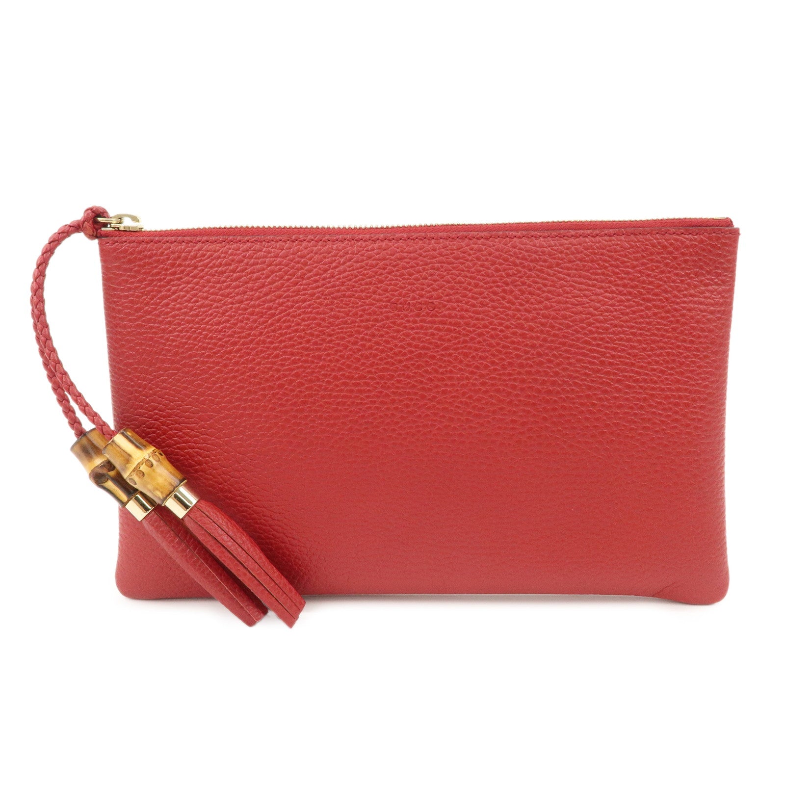 GUCCI Bamboo Leather Clutch Bag Pouch Red 449652