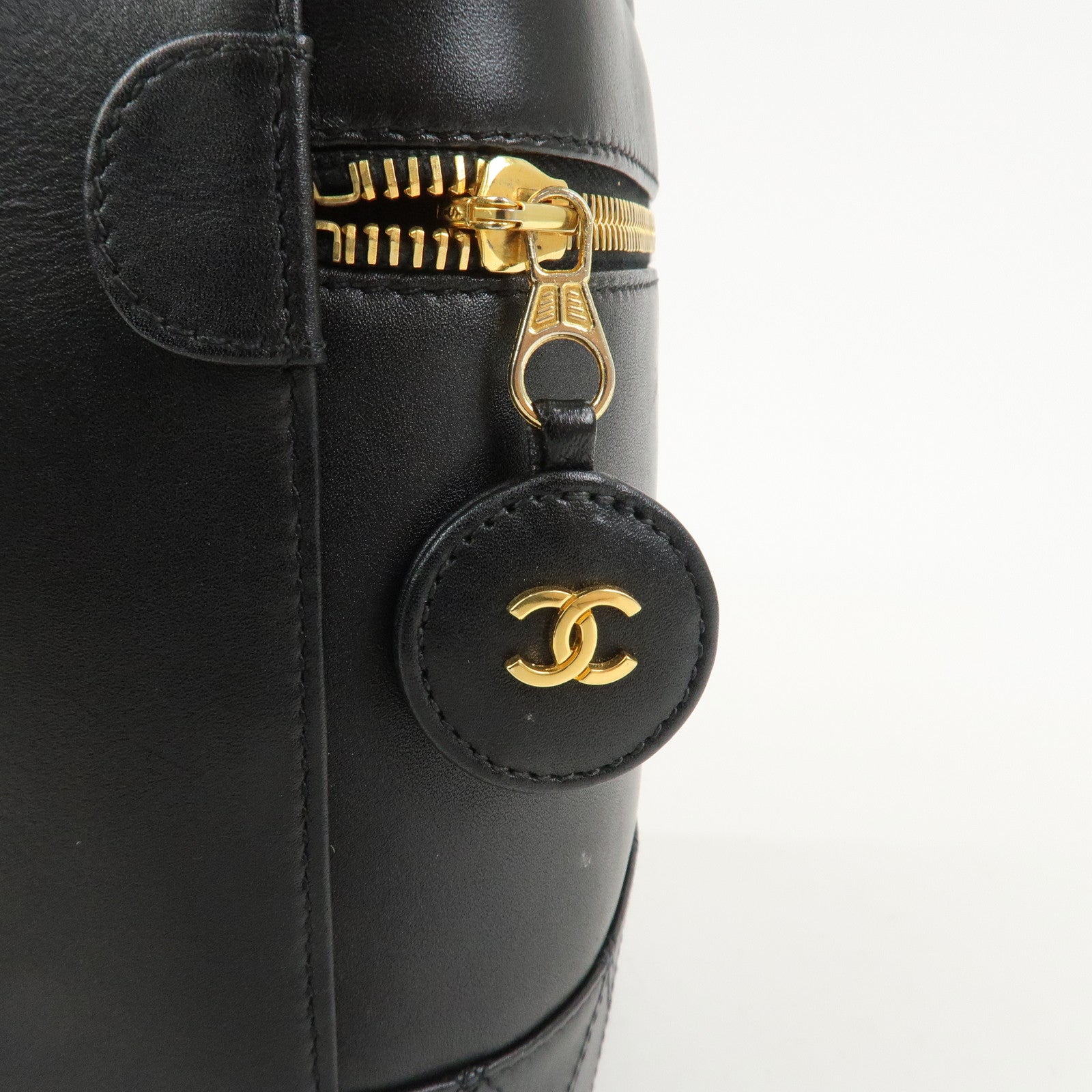 CHANEL Bicolore Lamb Skin Vanity Bag Hand Bag Makeup Bag A01619