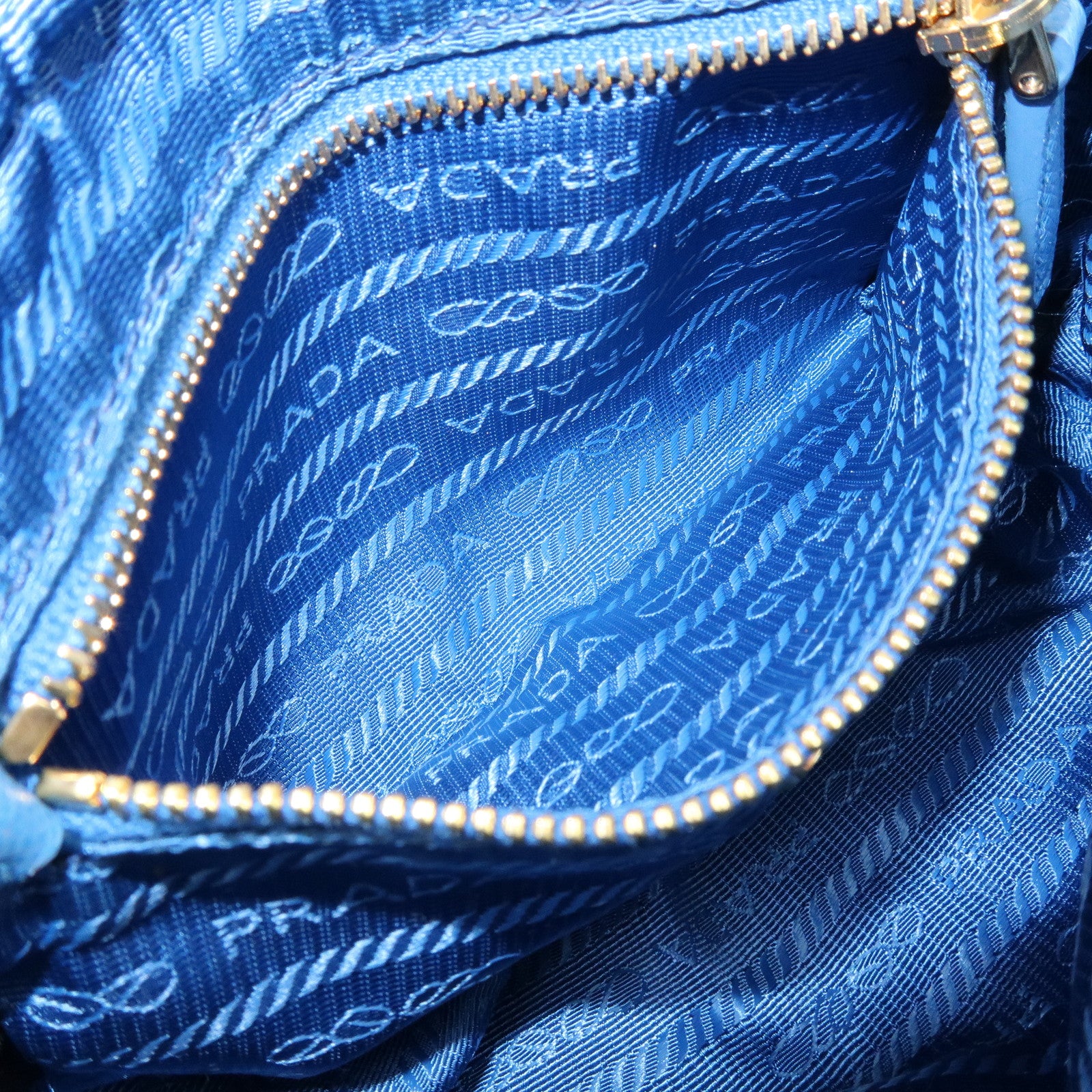 PRADA Triangle Logo Canvas Gingham Pattern Pouch Blue 1NA021