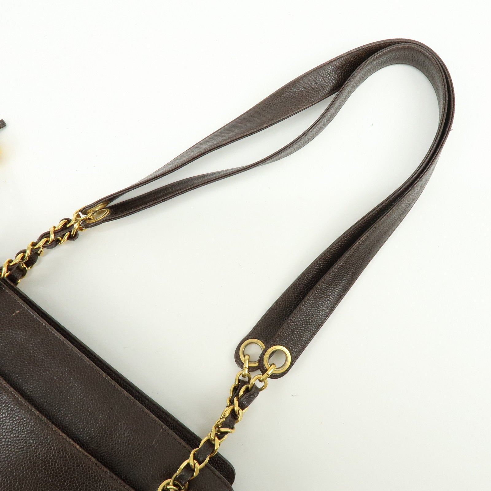 CHANEL Triple COCO Mark Caviarskin Chain Shoulder Bag Brown