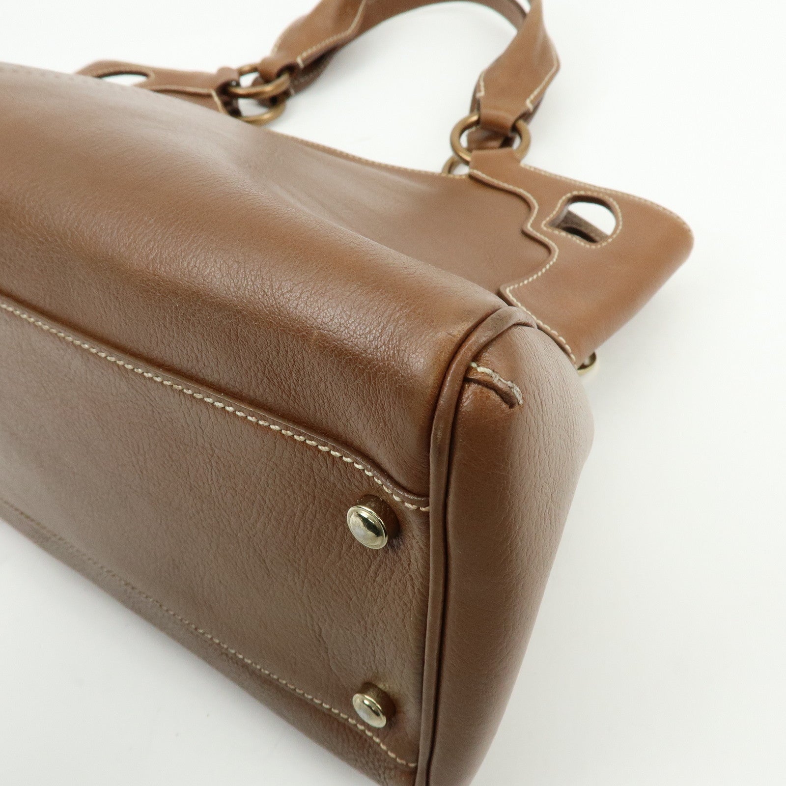 Cartier Marcello de Cartier Leather Hand Bag Tote Bag Brown