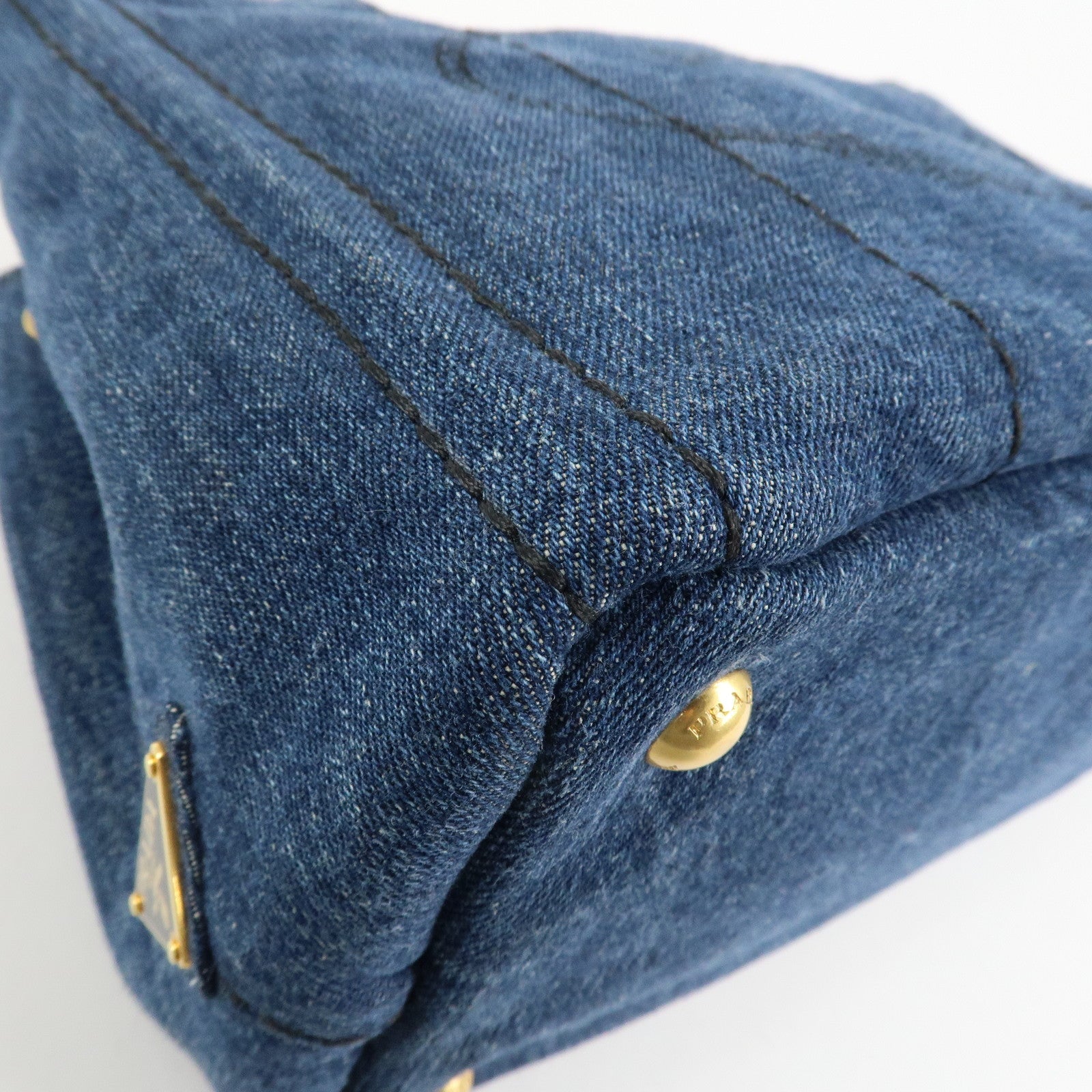 PRADA Canapa Denim 2Way Bag Hand Bag Shoulder Bag Navy B2642B Used