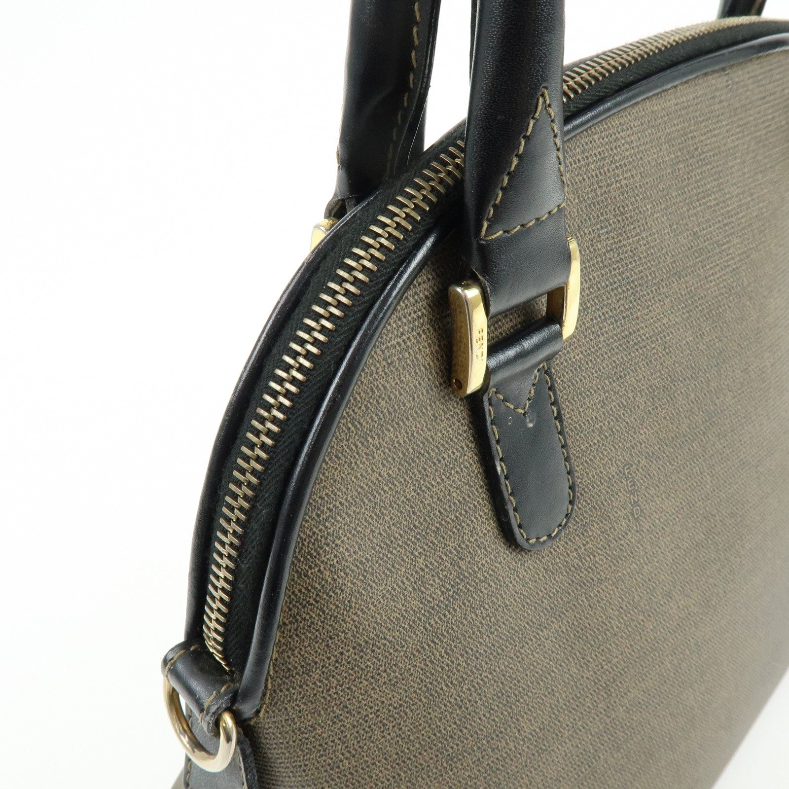 FENDI Leather 2Way Bag Hand Bag Shoulder Bag Crossbody Bag Brown