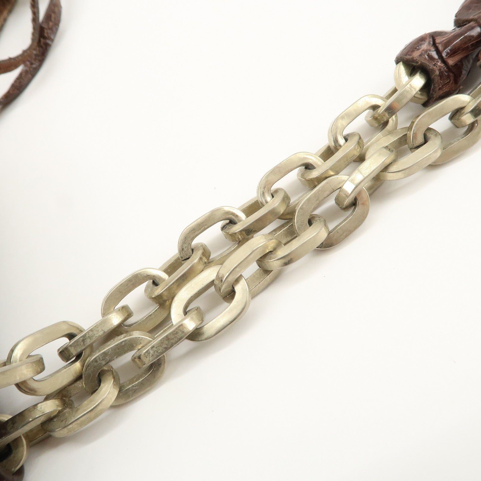 JIMMY CHOO Leather Suede Chain Shoulder Bag Hand Bag Brown