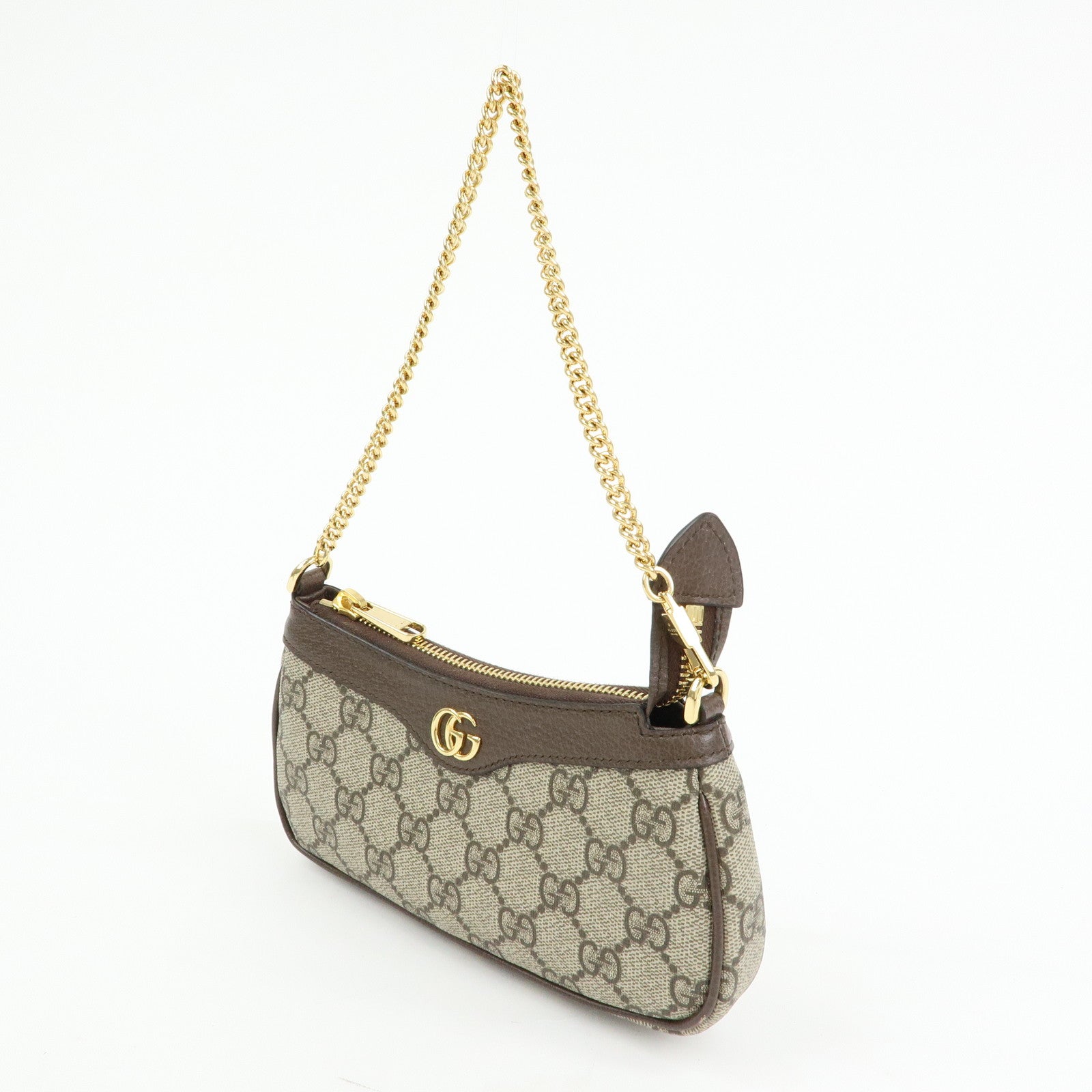 GUCCI Ophidia GG Supreme Leather Chain Pouch Hand Bag Brown 764960