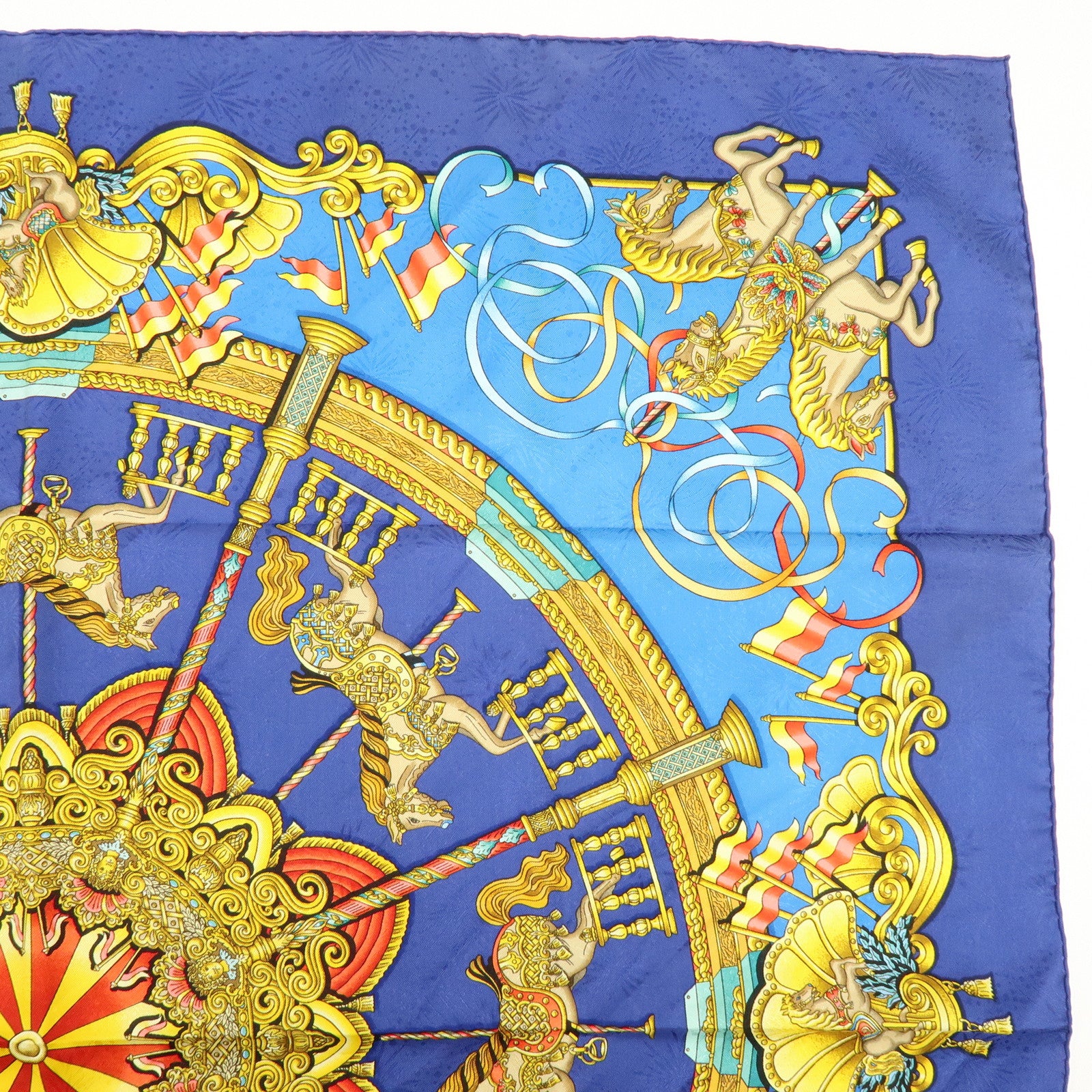 HERMES Carre 90 Silk 100% LUNA PARK Scarf Blue Gold