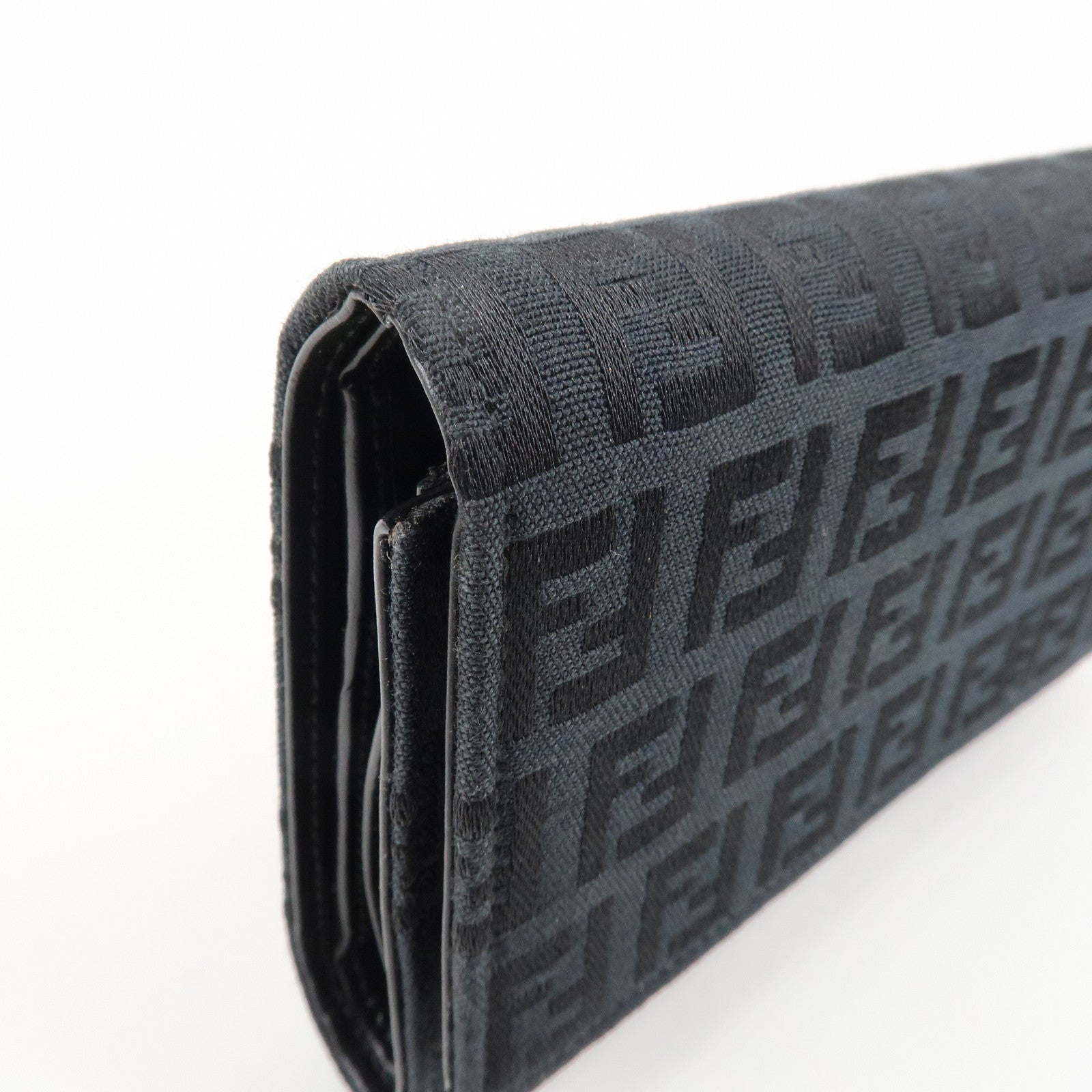 FENDI Zucchino Canvas Leather Tri-fold Wallet Black 8M0011 Used