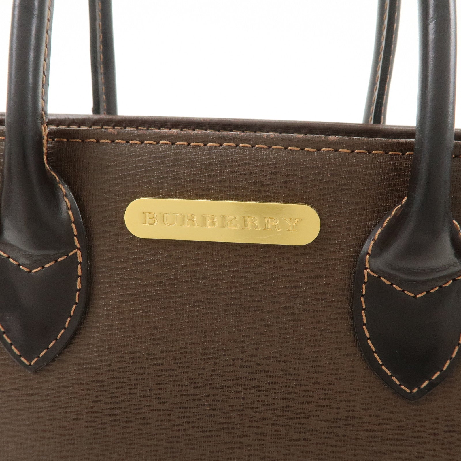 BURBERRY Leather Hand Bag Tote Bag Brown Gold