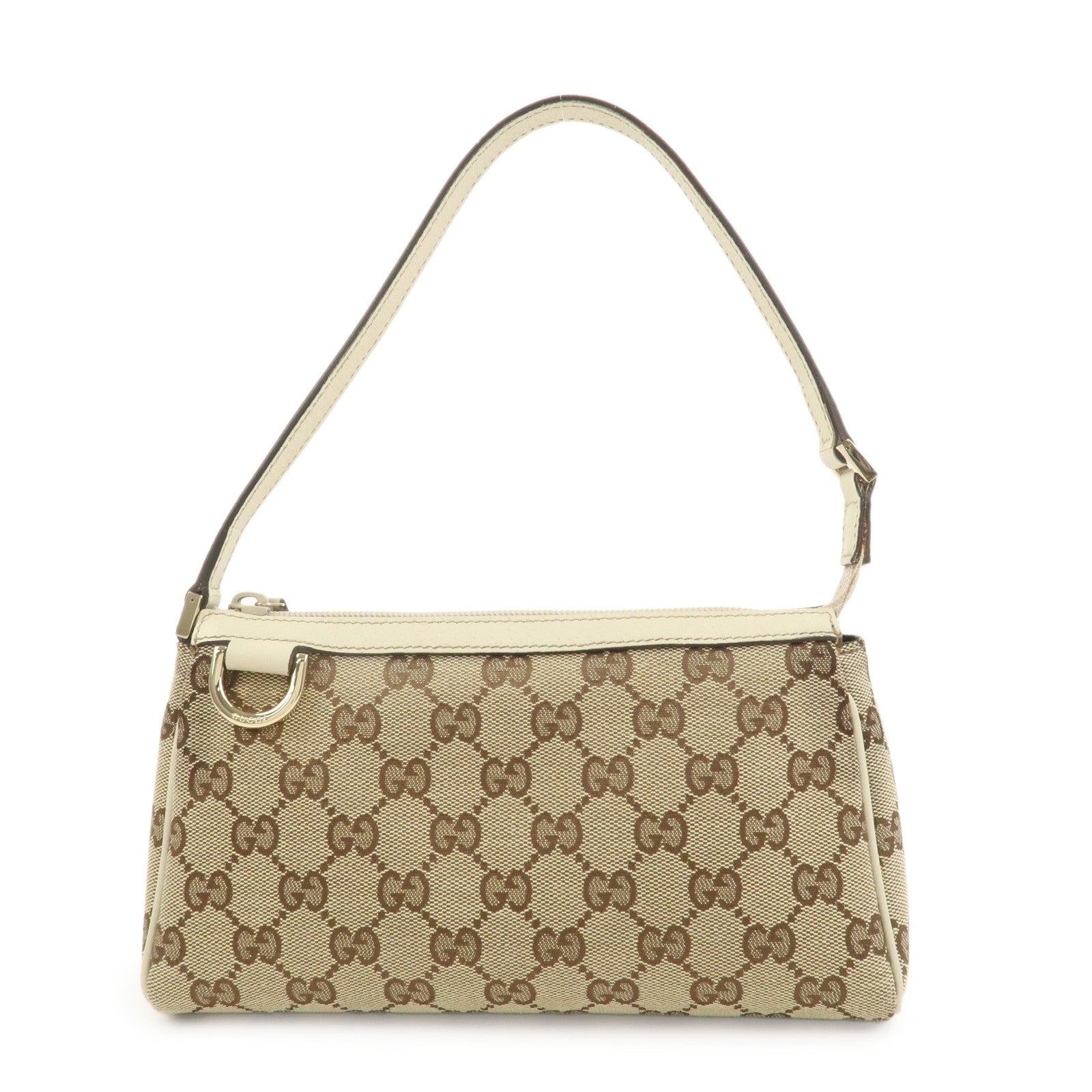 GUCCI Abbey GG Canvas Leather Pouch Hand Bag Brown Ivory 145750