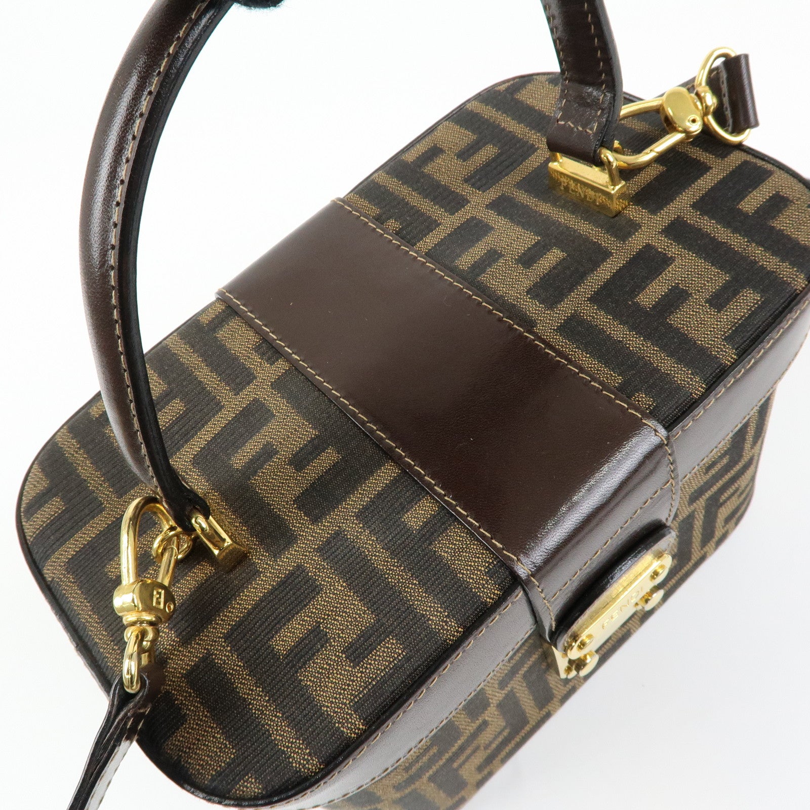 FENDI Zucca Canvas Leather 2Way Bag Hand Bag Shoulder Bag 914931